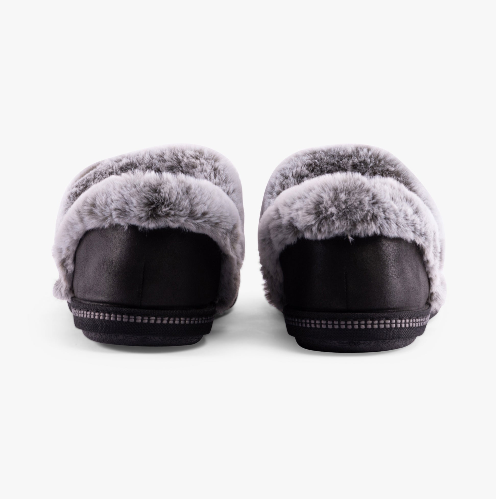 Skechers 169010/BLK COZY CAMPFIRE-FRENCH TOAST 2 Womens Slippers Black rear view showing faux fur lining.