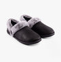 Skechers 169010/BLK COZY CAMPFIRE-FRENCH TOAST 2 Womens Slippers Black side view showcasing faux leather and faux fur lining.