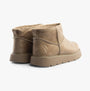 Skechers 169018/TPE KEEPSAKES LITE - SNOW BIRD Womens Boots Taupe rear view with faux fur lining and rubber sole.