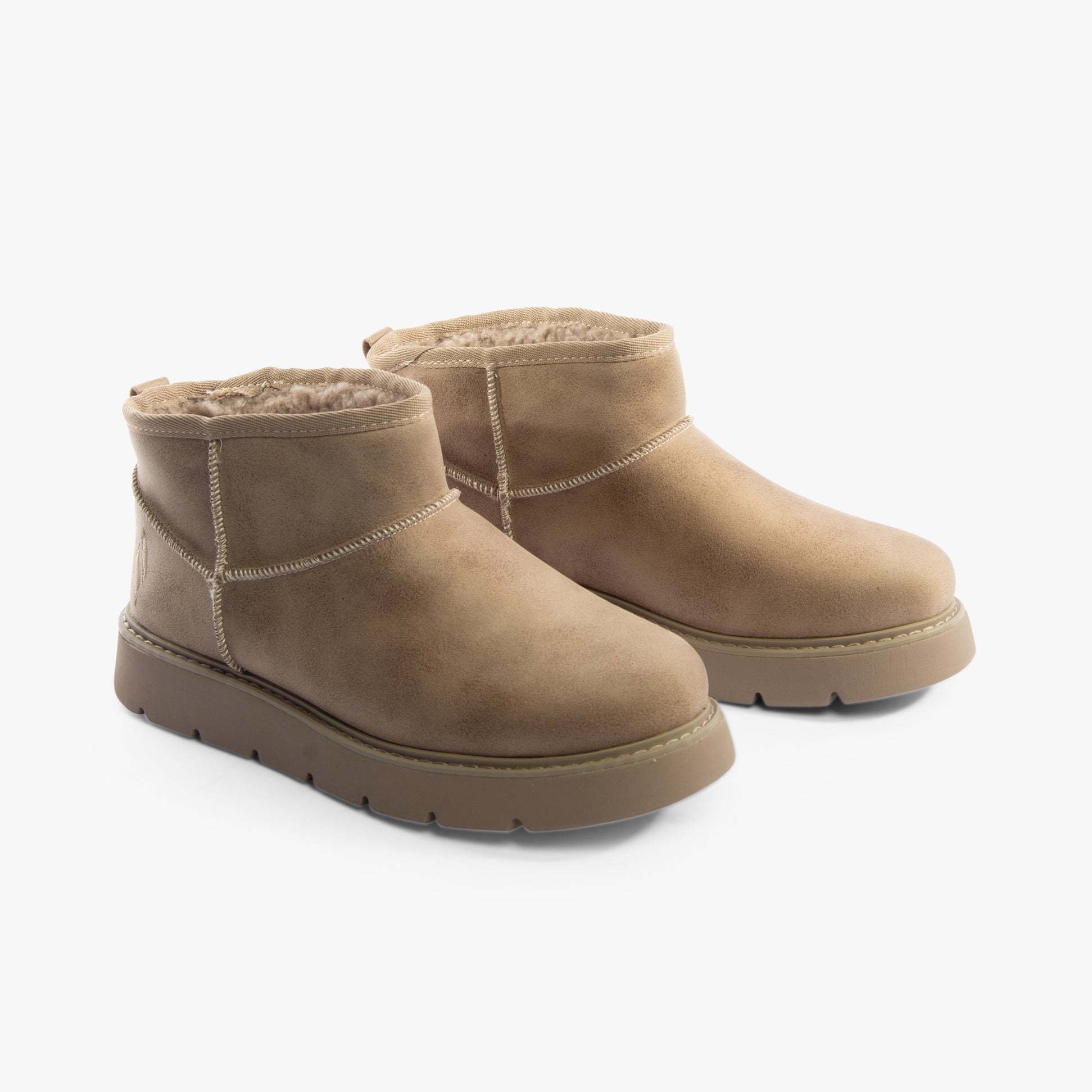 Skechers 169018/TPE KEEPSAKES LITE - SNOW BIRD Womens Boots Taupe side view showing soft leather and faux fur lining.