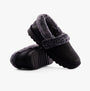 Skechers 169027/BLK COZY UP Womens Slippers Black side and front view with fluffy lining and low top design.