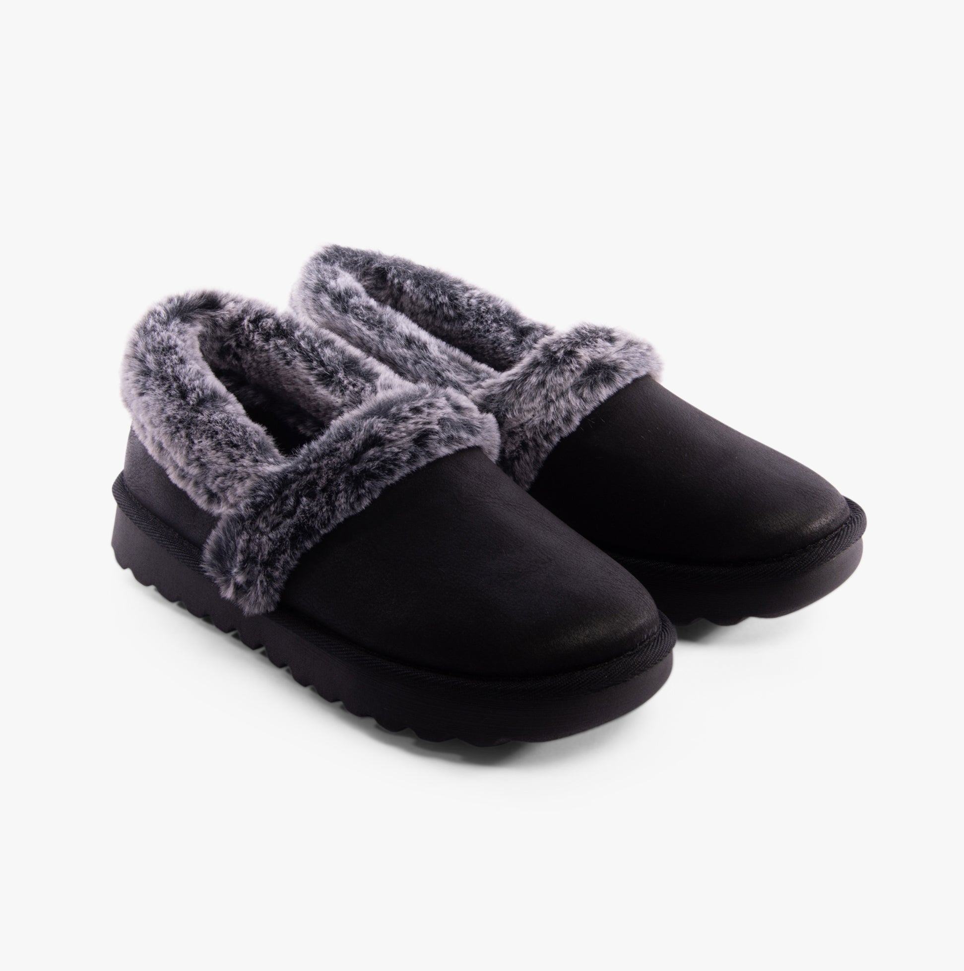 Skechers 169027/BLK COZY UP Womens Slippers Black side view showing warm lining and slip-on design.