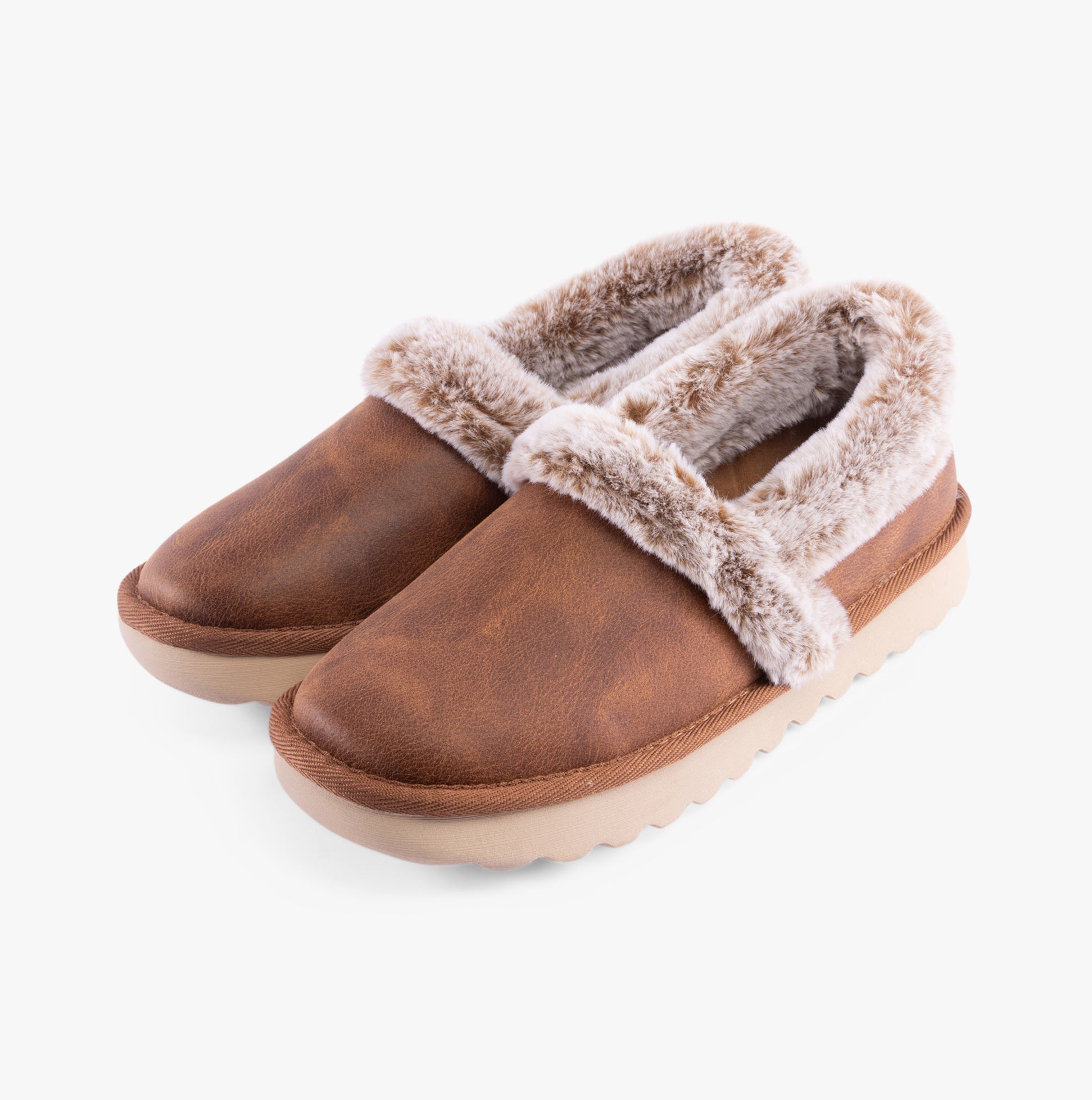 Skechers 169027/CSNT COZY UP Womens Slippers Chestnut side view showcasing soft textile lining and round toe design.