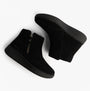 Skechers WILSHIRE BLVD - WEEKEND CRUSH Womens Boots Black side view showing suede leather upper and zip closure.