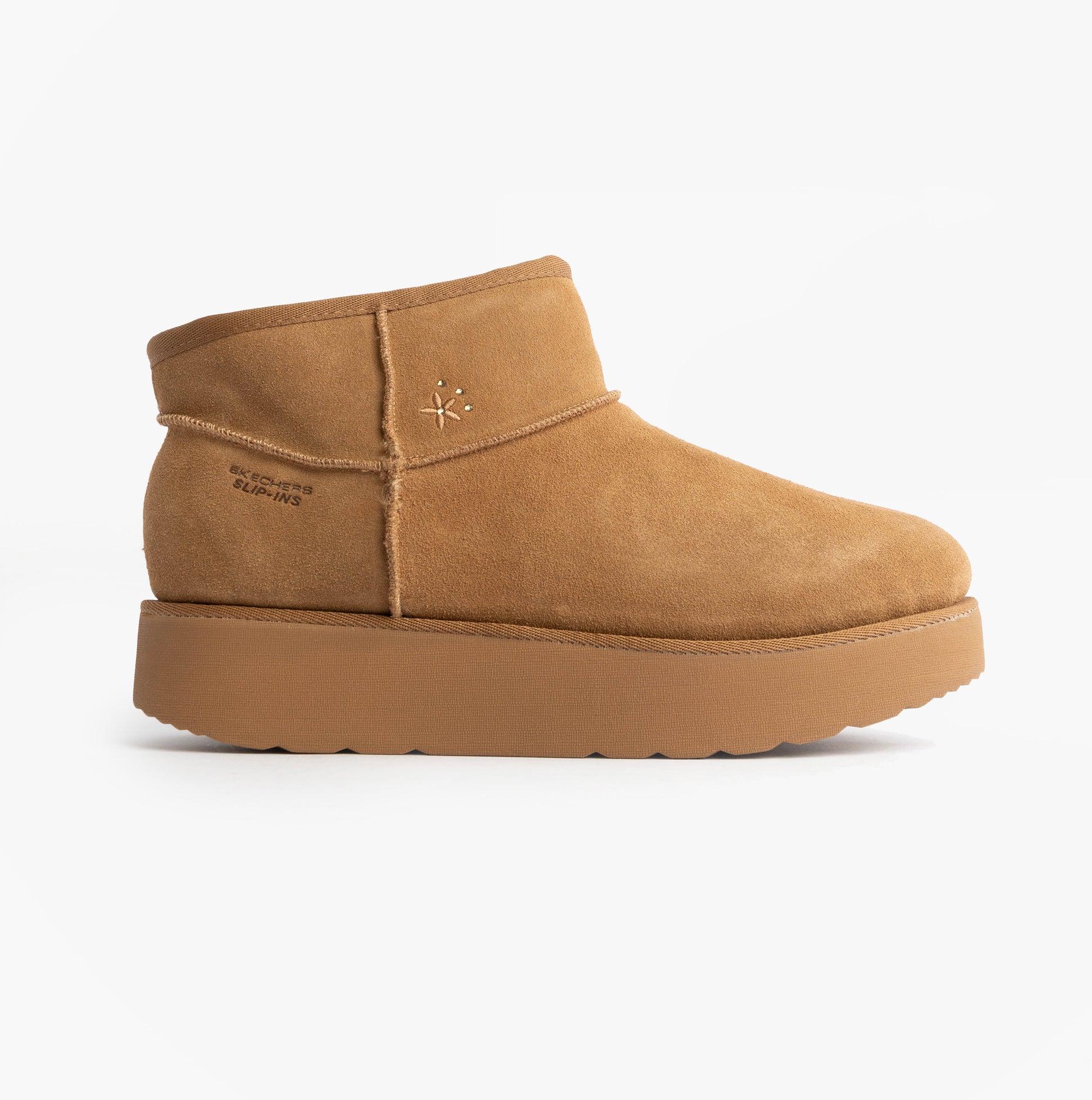 Skechers 169143/CSNT KEEP COZY Womens Boots Chestnut side view showcasing suede upper and slip-on design.