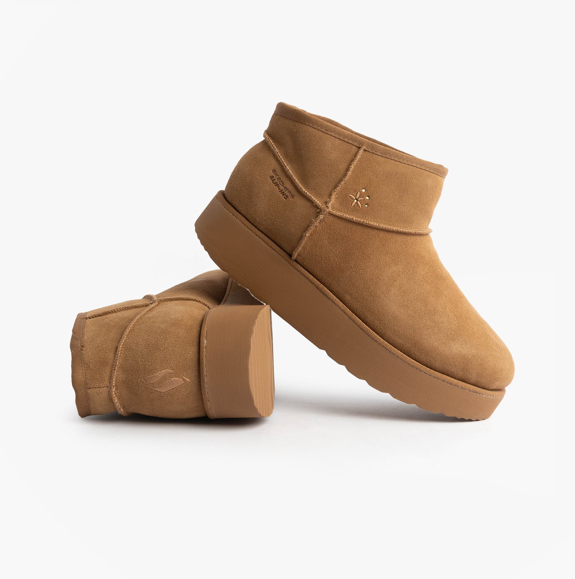 Skechers 169143/CSNT KEEP COZY Womens Boots Chestnut side view showcasing suede leather upper and rubber sole.