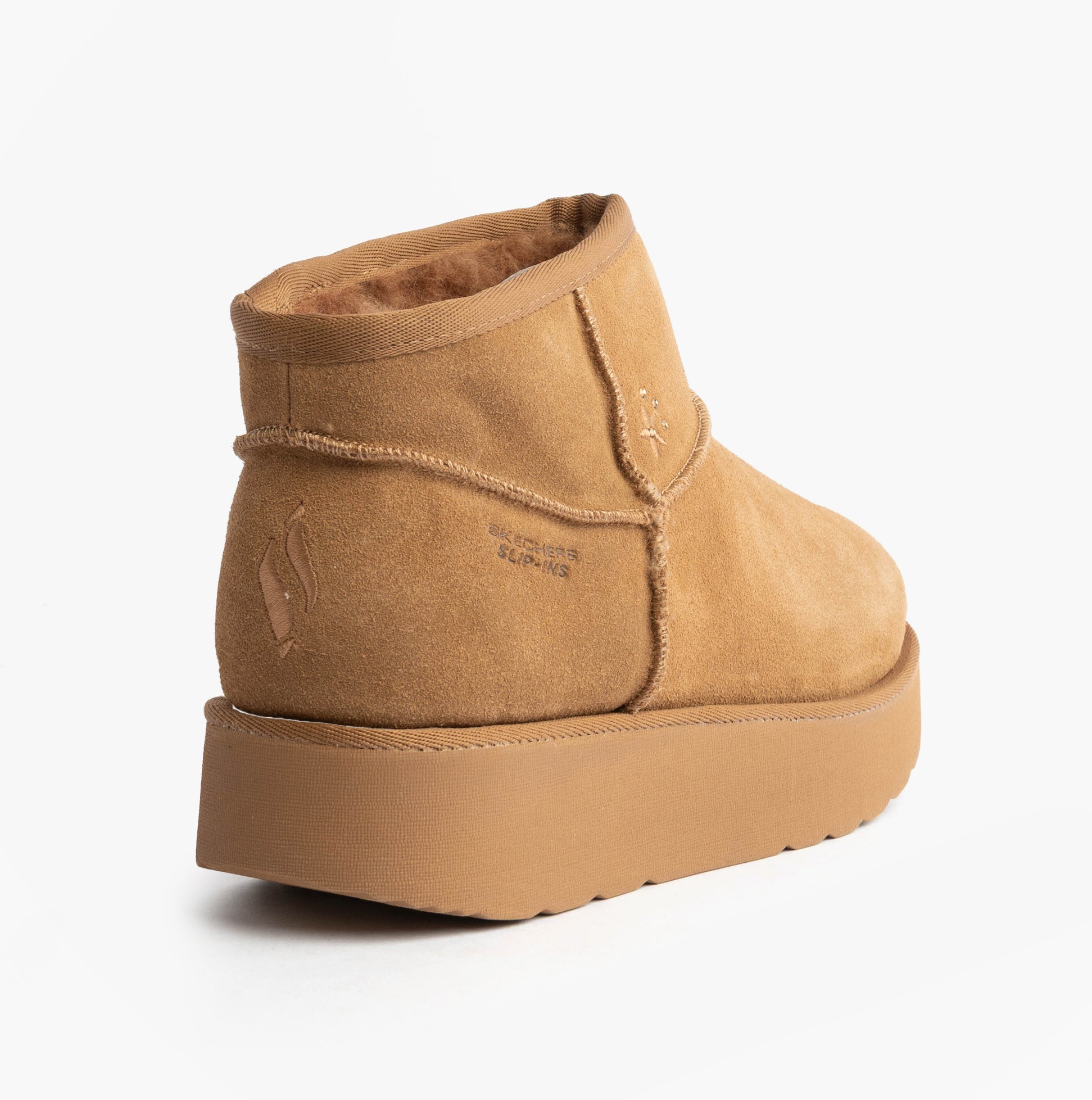 Skechers 169143/CSNT KEEP COZY Womens Boots Chestnut side view showing suede leather upper and rubber sole.