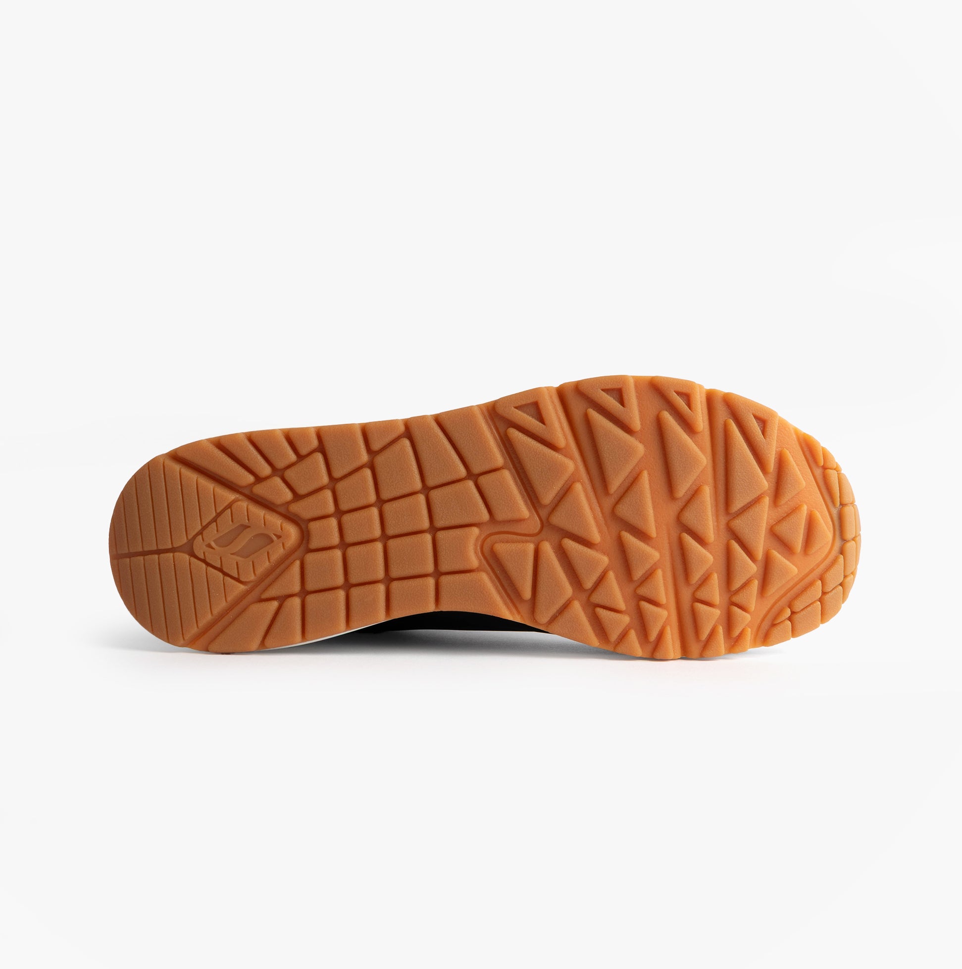 Skechers 177093/BKLD UNO-JUNGLE NITE Womens Trainers Black Durabuck/Leopard Printed bottom view showing textured outsole.