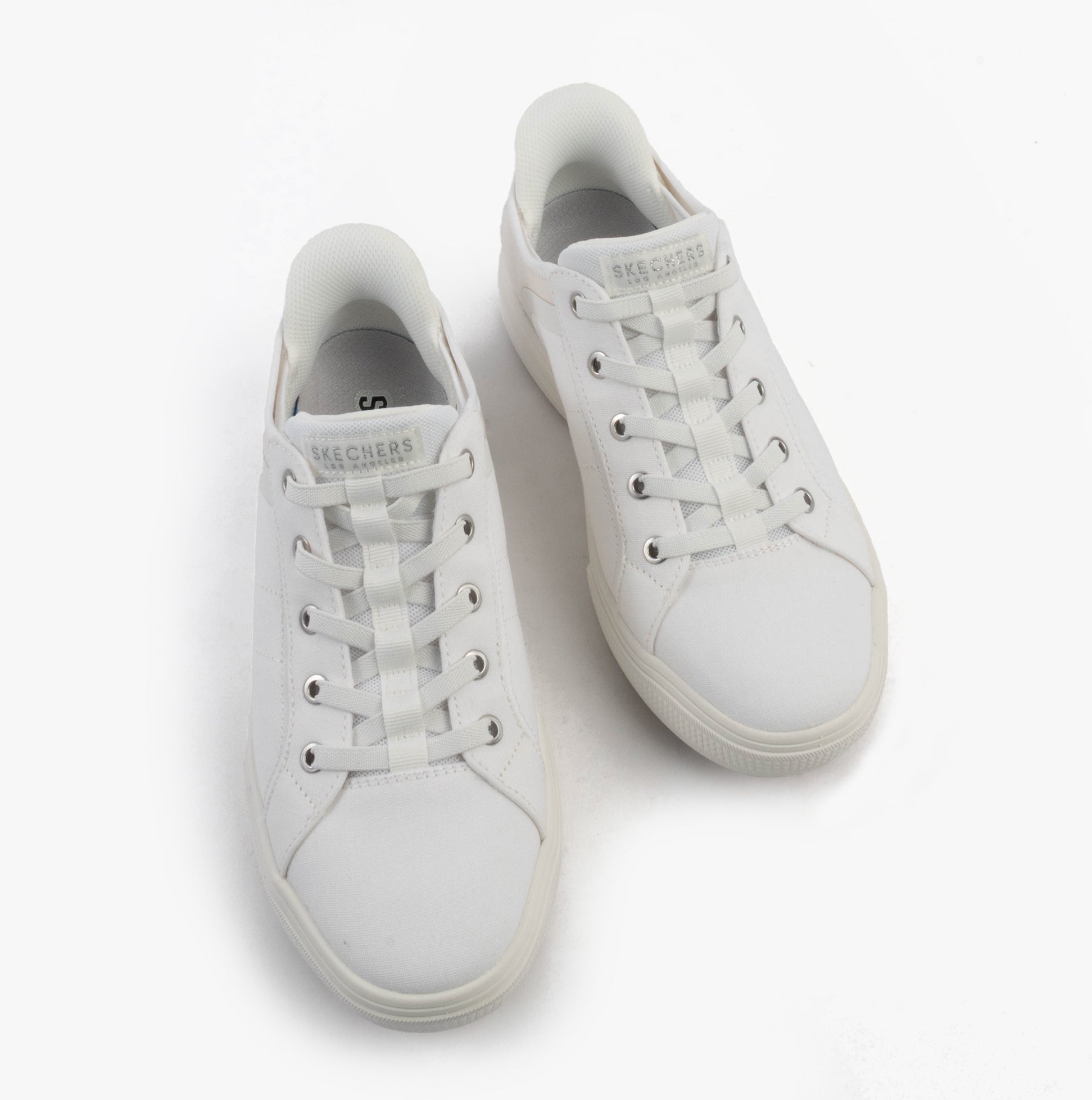 Skechers 177205/WHT ARCH FIT ARCADE-FOREVER COZY Womens Trainers White top view showcasing lace-up design and canvas upper.