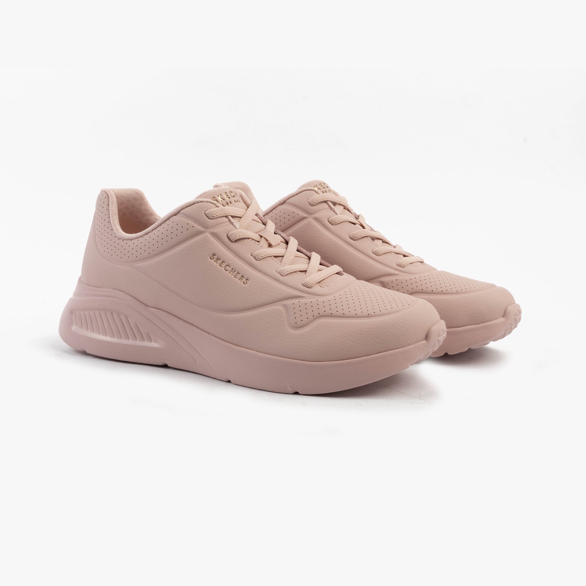 Skechers 177289/BLSH UNO LITE - LITE WORK Womens Trainers Blush side view, synthetic leather, lace-up, rubber sole, low wedge heel.