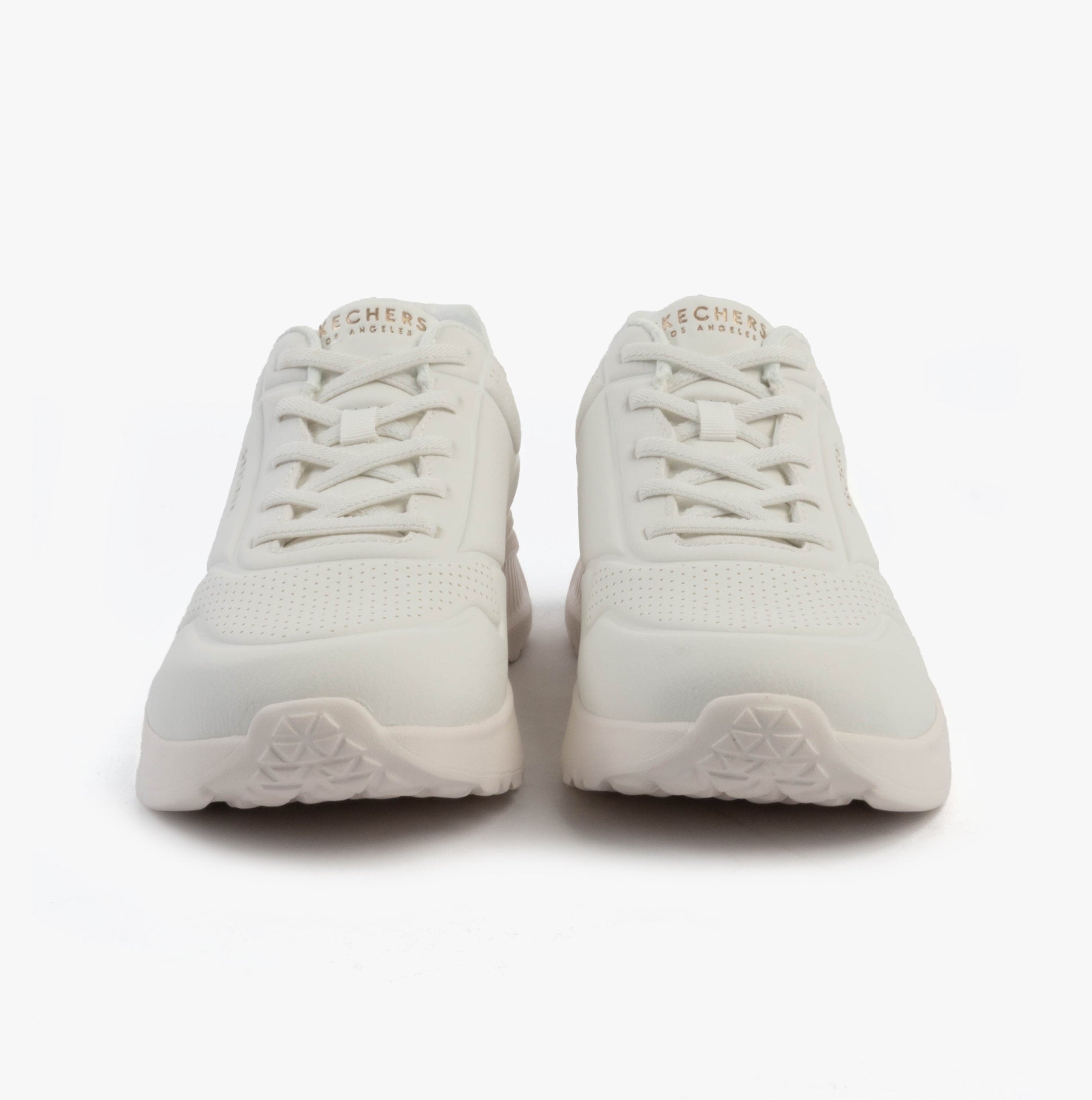 Skechers 177289/WHT UNO LITE - LITE WORK Womens Trainers White, front view, showcasing lace-up design and low wedge heel.