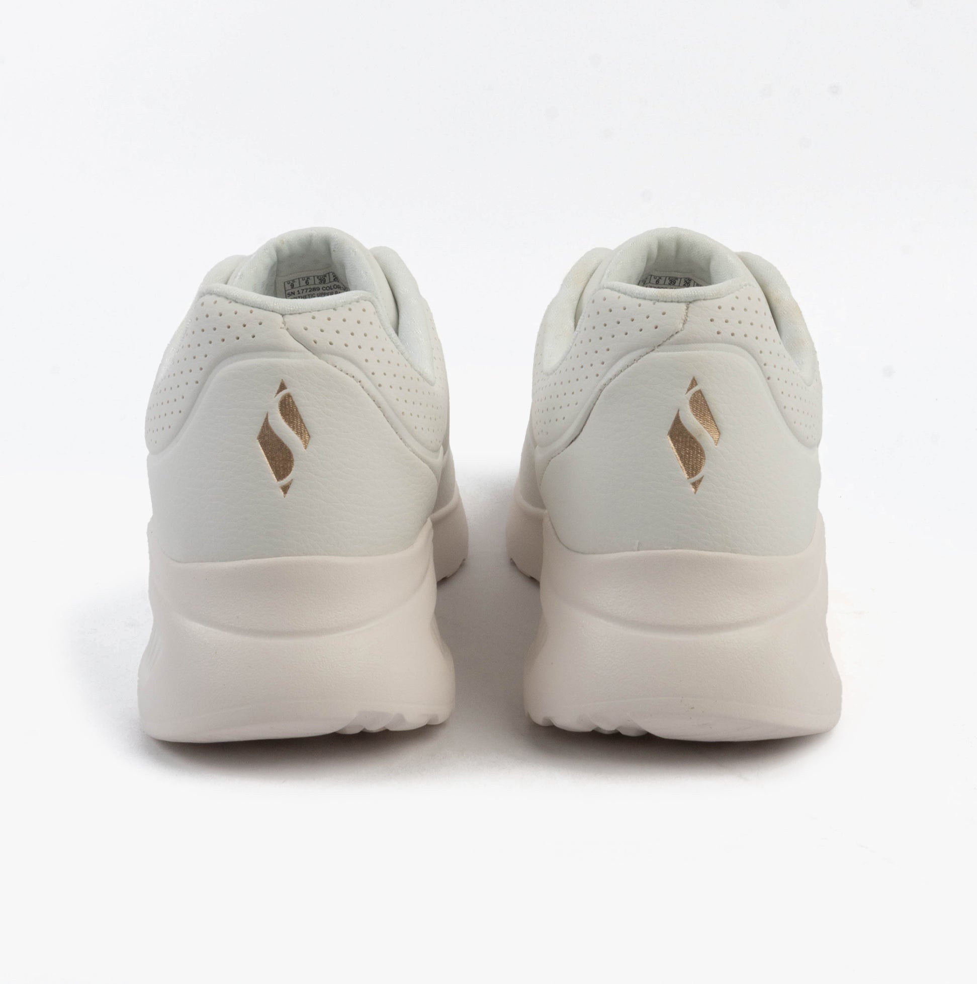 Skechers 177289/WHT UNO LITE - LITE WORK Womens Trainers White, rear view. Synthetic leather upper, low wedge heel, comfortable design.