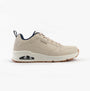 Skechers 183012/WBL UNO - ALDER Mens Trainers White Blue side view showing casual synthetic leather upper and rubber sole.