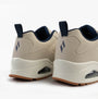 Skechers 183012/WBL UNO - ALDER Mens Trainers White Blue back view showcasing the synthetic leather upper and wedge sole.