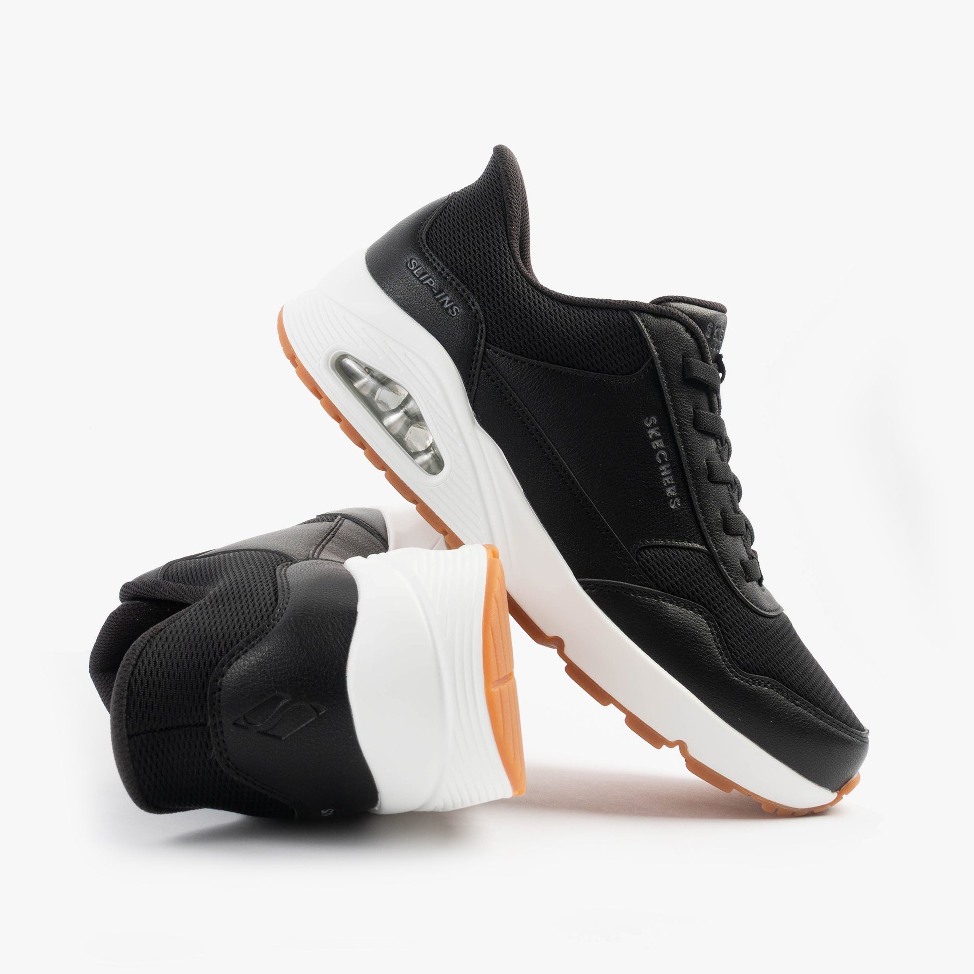 Skechers 183022/BLK UNO - BANKSIA Mens Trainers Black side view, showcasing style and comfort features.