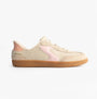 Skechers 185323/NTPK HOTSHOT Womens Trainers Natural Nylon/LeatherPink side view, suede and fabric, lace-up, comfort features.