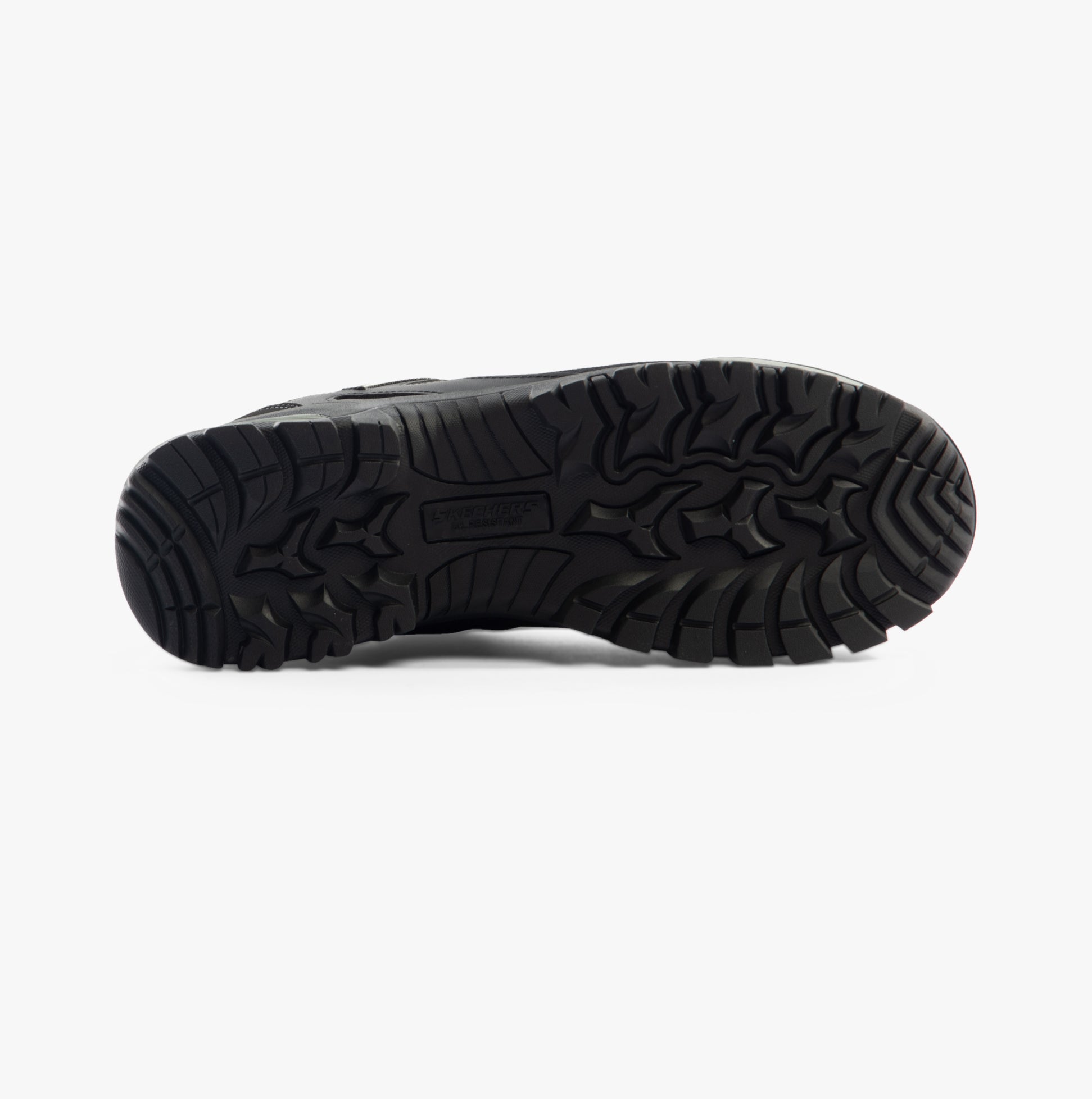 Skechers Work 200188EC GATLON Mens Safety Trainers Black/Grey bottom view showing slip-resistant rubber sole tread pattern
