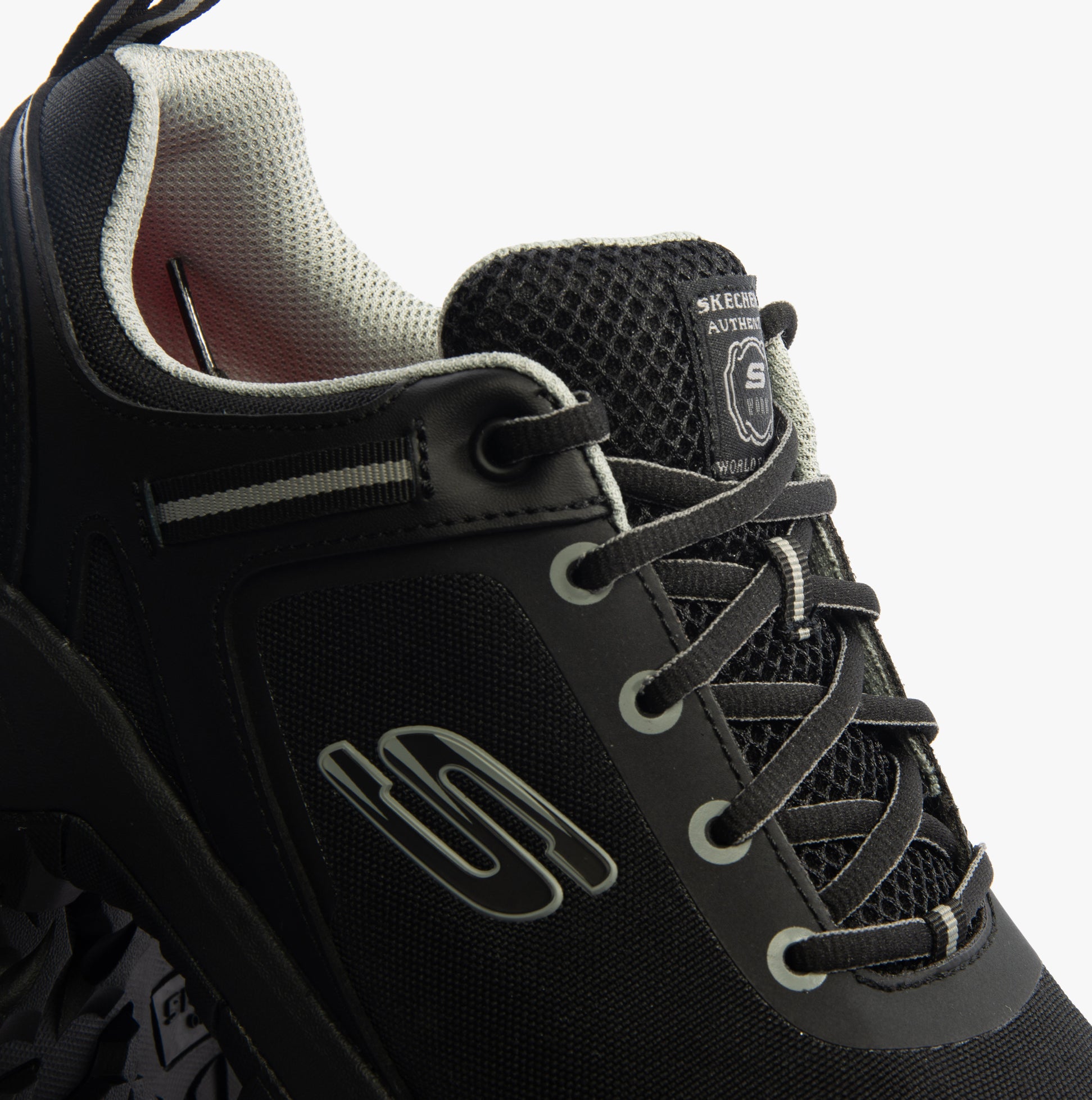 Skechers Work 200188EC GATLON Mens Safety Trainers Black/Grey side view close-up showing lace-up design and composite toe cap.
