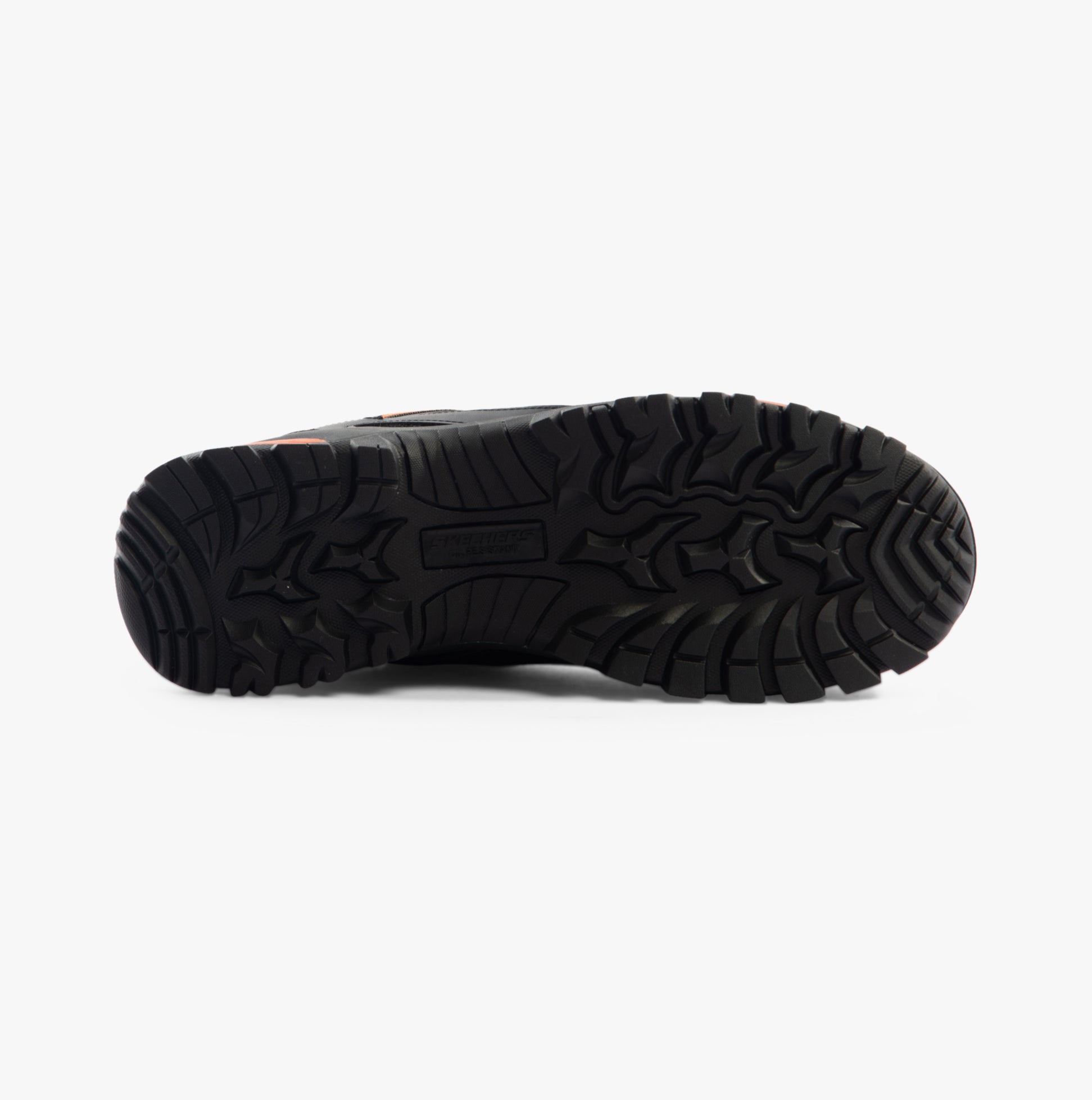 Skechers Work 200188EC GATLON Mens Safety Trainers Black/Orange outsole view showing slip resistant tread pattern.