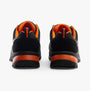Skechers Work 200188EC GATLON Mens Safety Trainers Black/Orange rear view with orange accent, featuring slip-resistant sole and low top design
