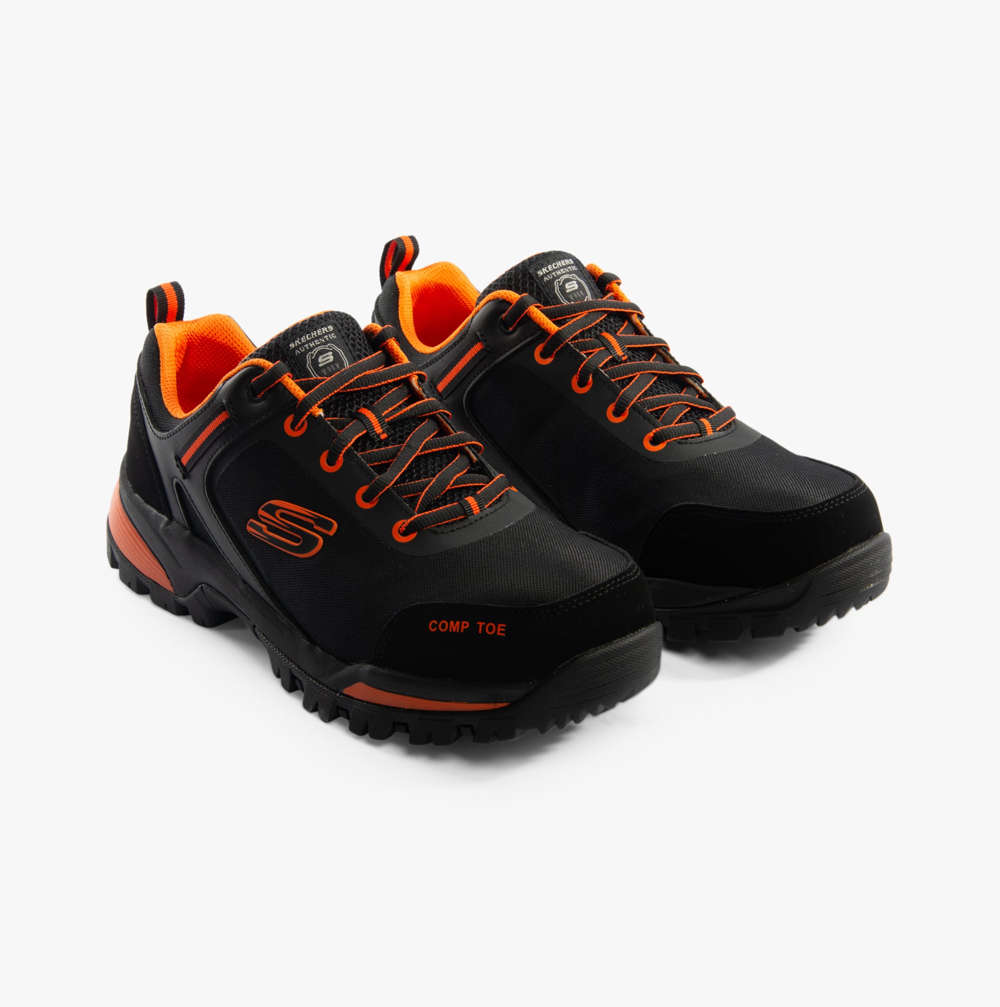 Skechers Work 200188EC GATLON Mens Safety Trainers Black/Orange side view showing composite toe cap and slip-resistant sole