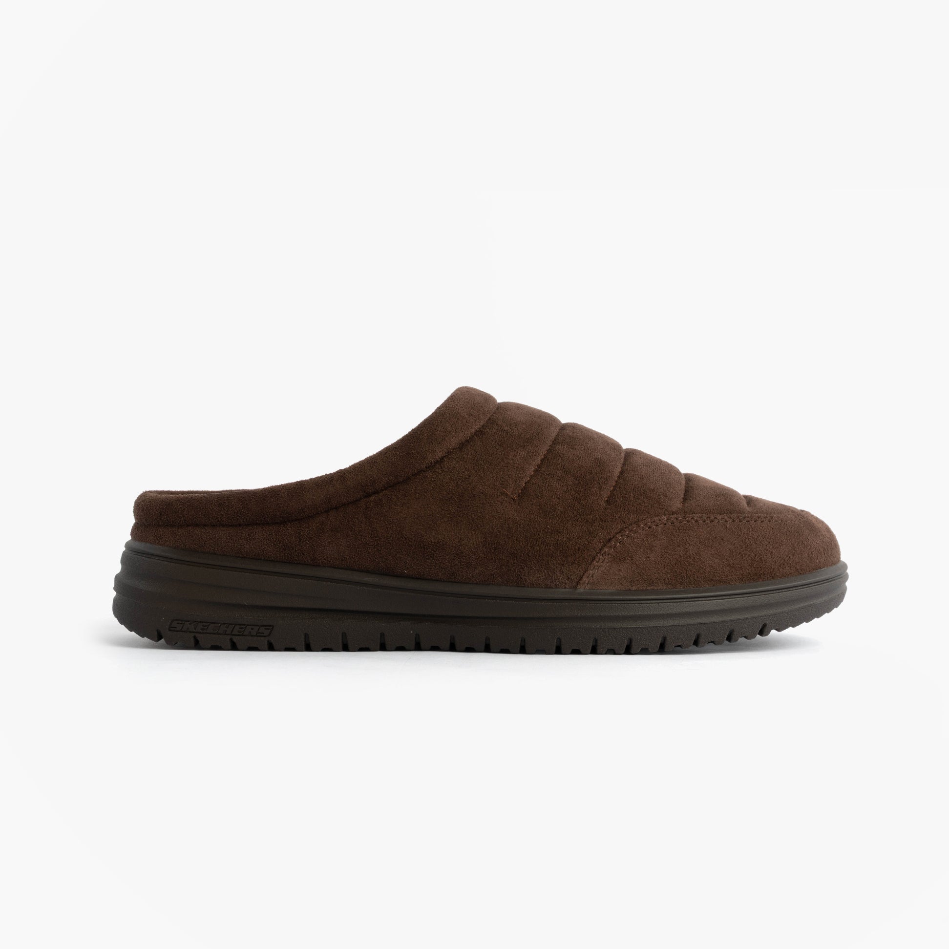 Skechers 204636/CHOC MURETTE - GARVANZA Mens Slippers Chocolate side view showing relaxed fit and round toe.