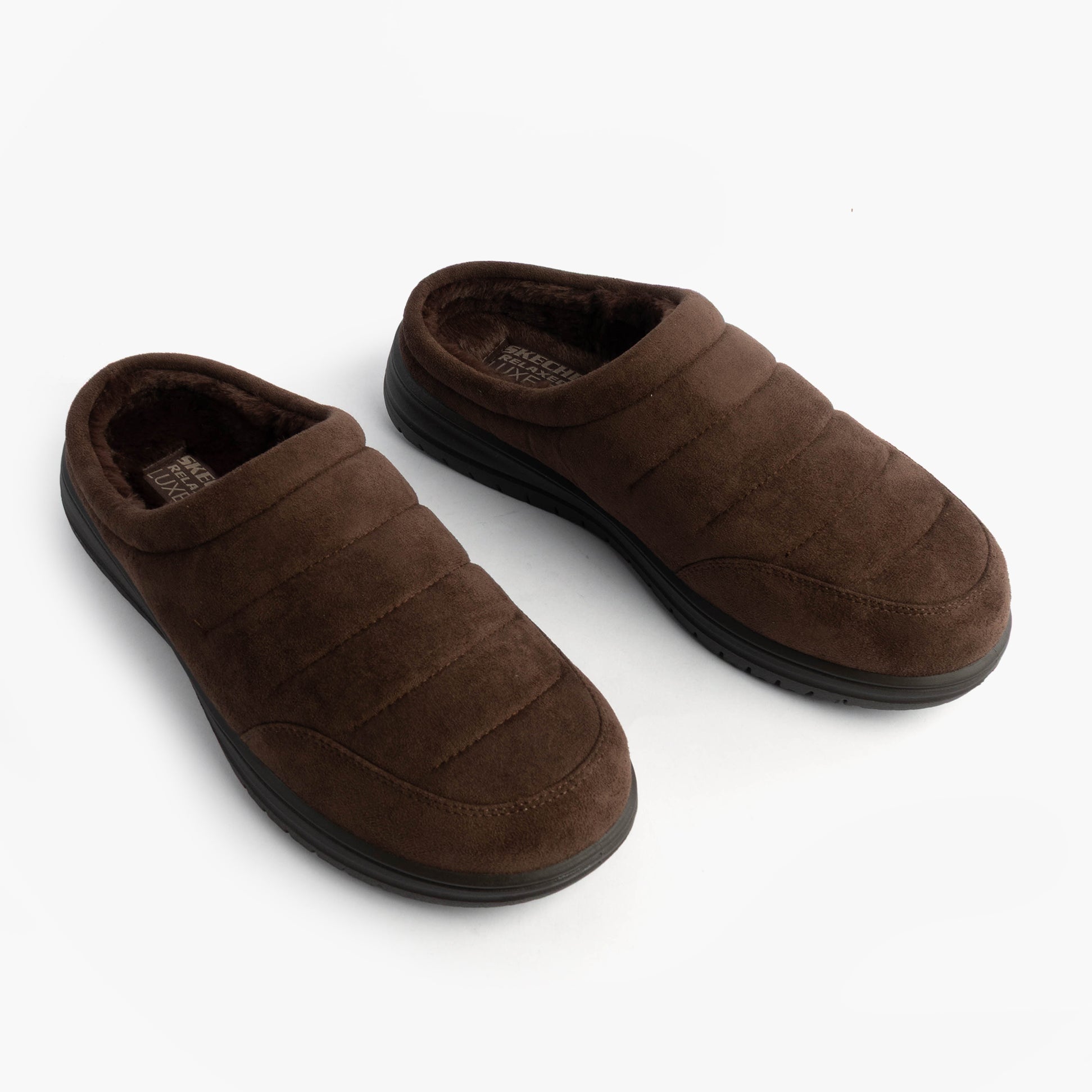 Skechers 204636/CHOC MURETTE - GARVANZA Mens Slippers Chocolate top view showing plush design and slip-on style.