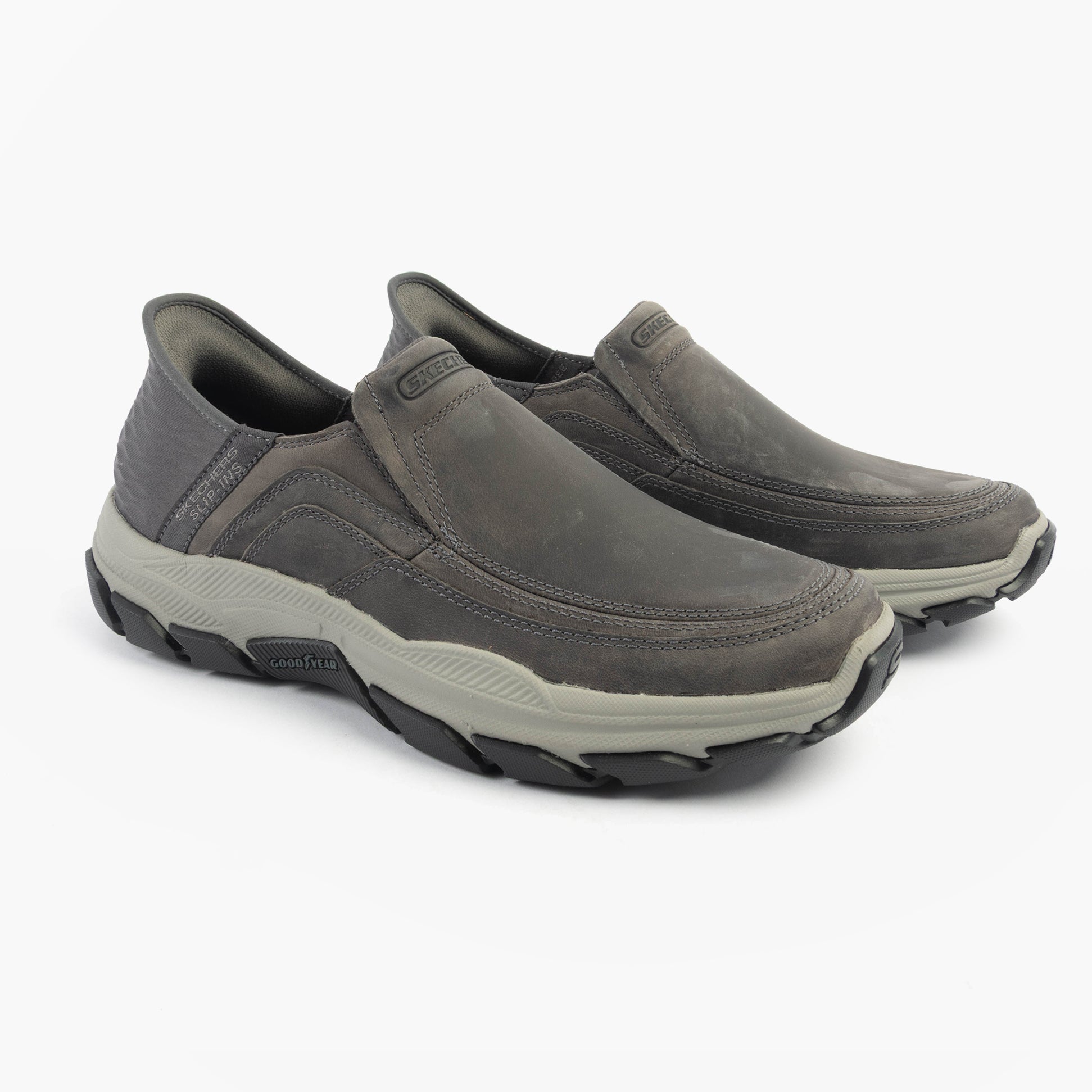 Skechers 204810/CHAR RESPECTED - ELGIN Mens Shoes Charcoal side view showing leather upper and relaxed fit design.