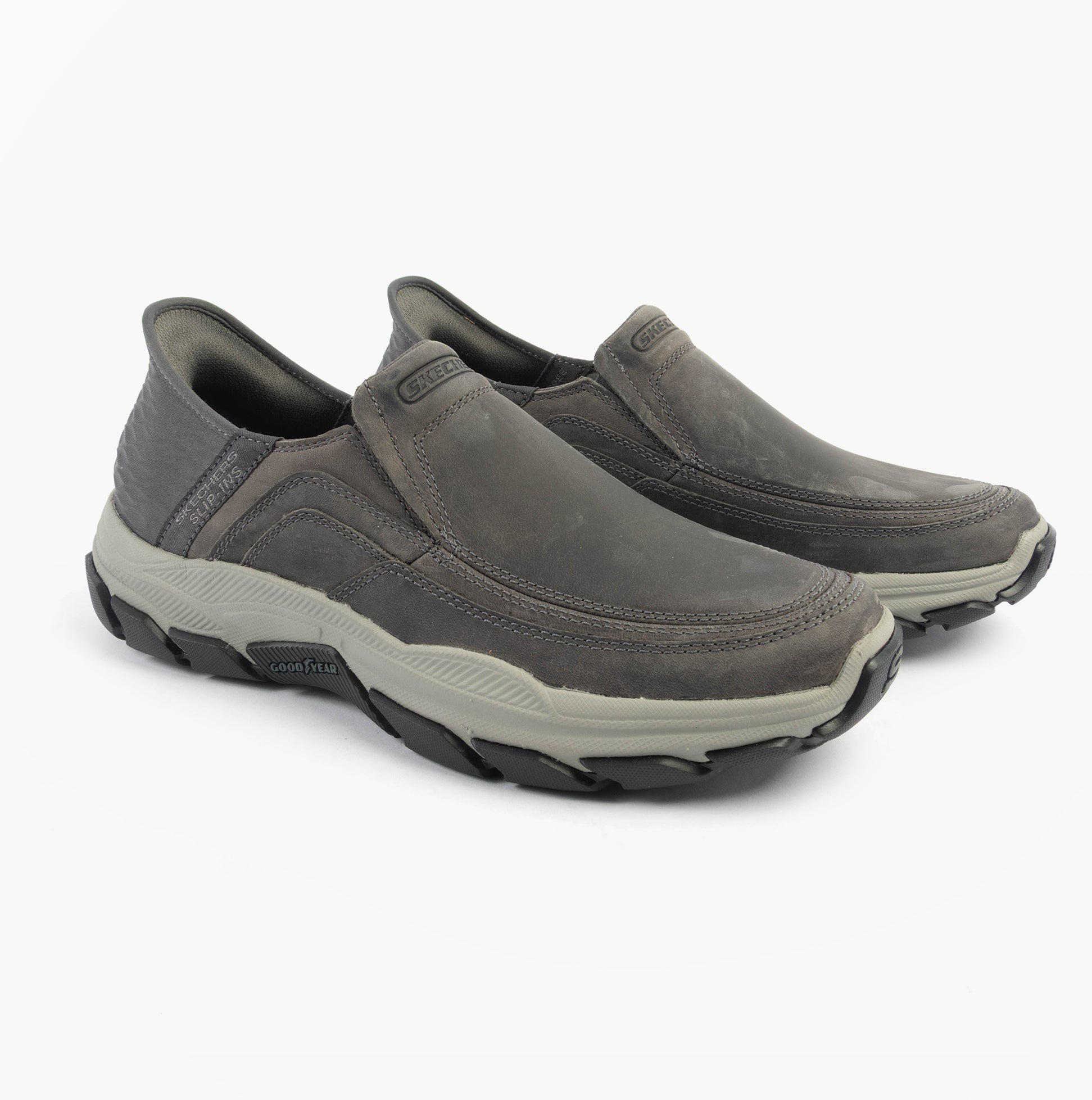 Skechers 204810/CHAR RESPECTED - ELGIN Mens Shoes Charcoal side view showing leather upper and relaxed fit design.