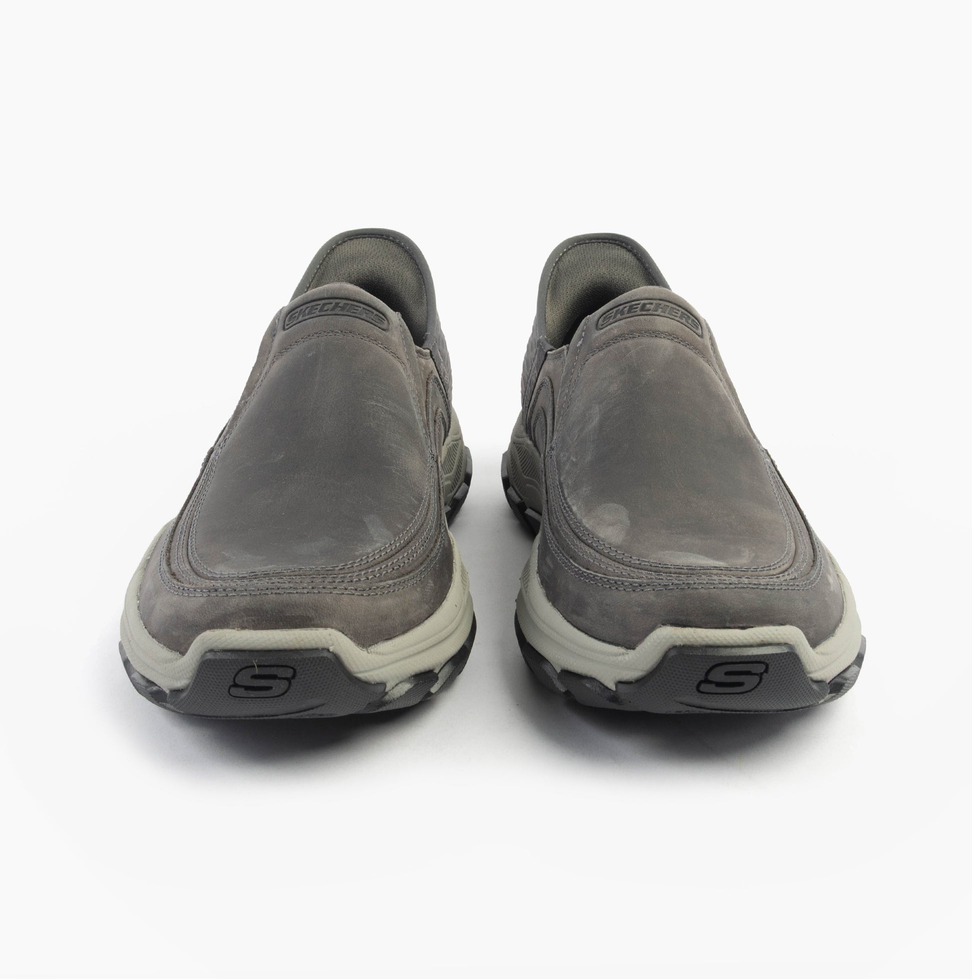 Skechers 204810/CHAR RESPECTED - ELGIN Mens Shoes Charcoal front view showcasing slip-on design and relaxed fit.