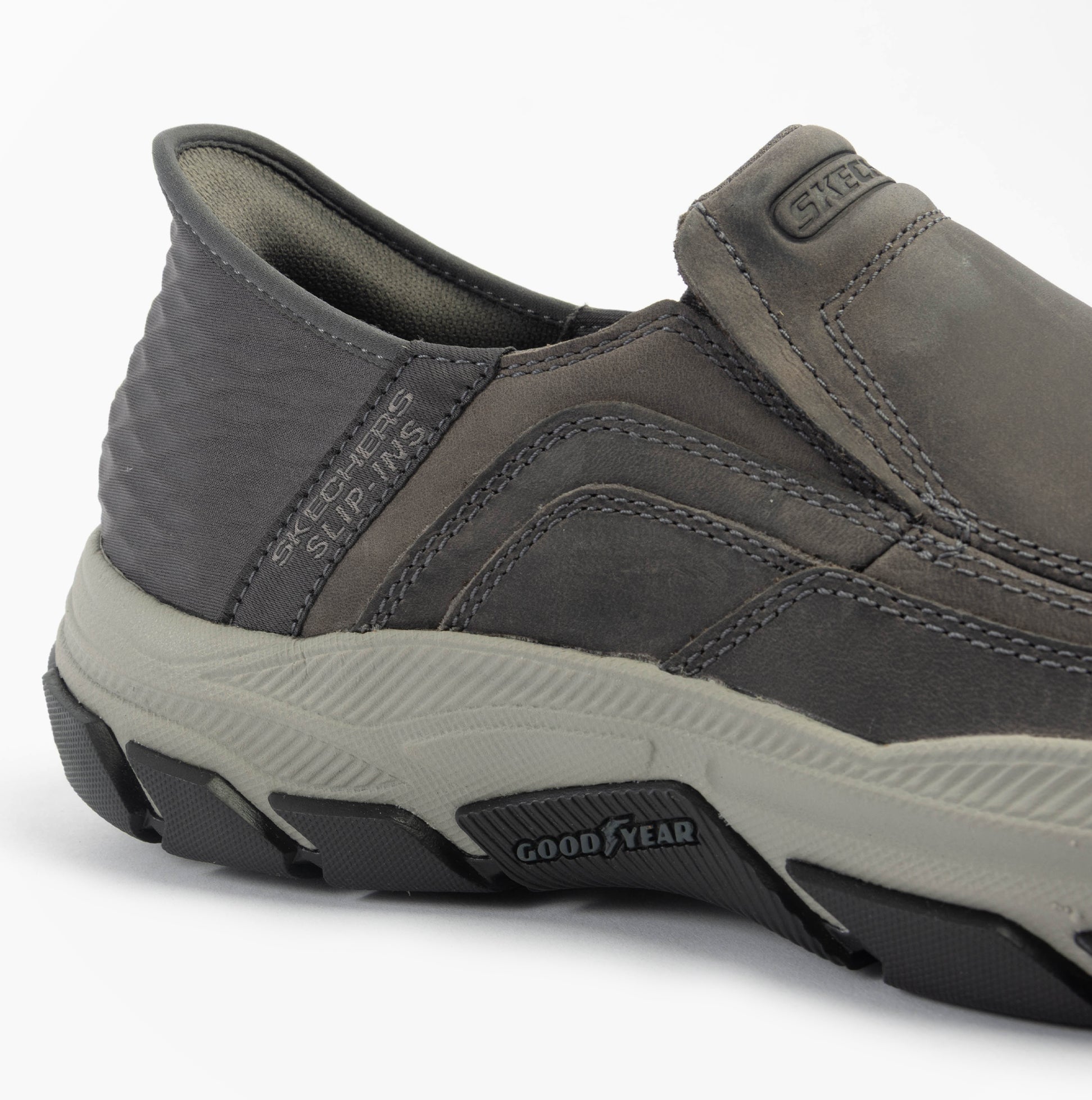 Skechers 204810/CHAR RESPECTED - ELGIN Mens Shoes Charcoal side view showcasing leather and rubber details.