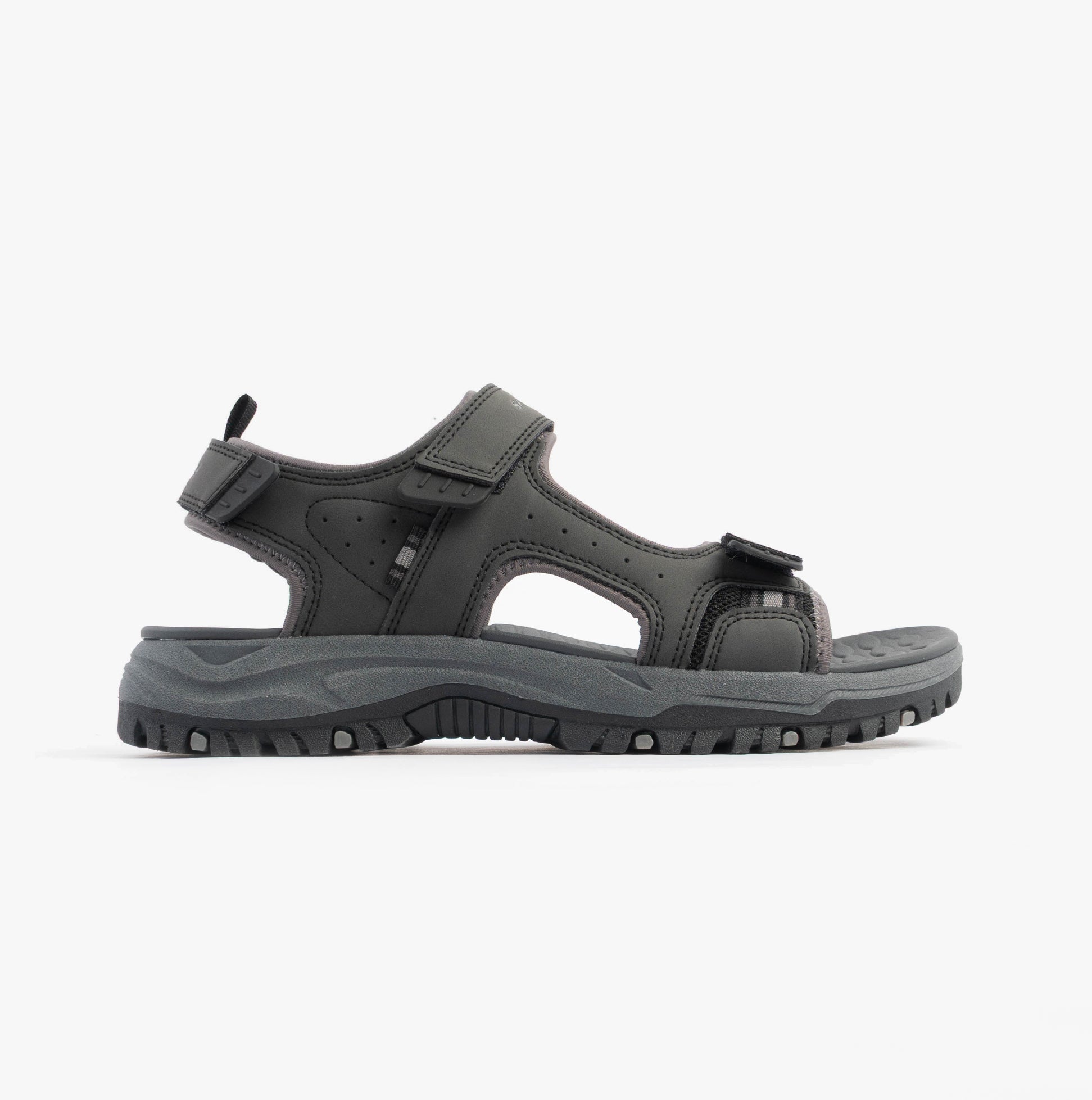 Skechers 205139/BLK PREWITT - RIGDON Mens Sandals Black side view featuring synthetic upper and rubber sole.