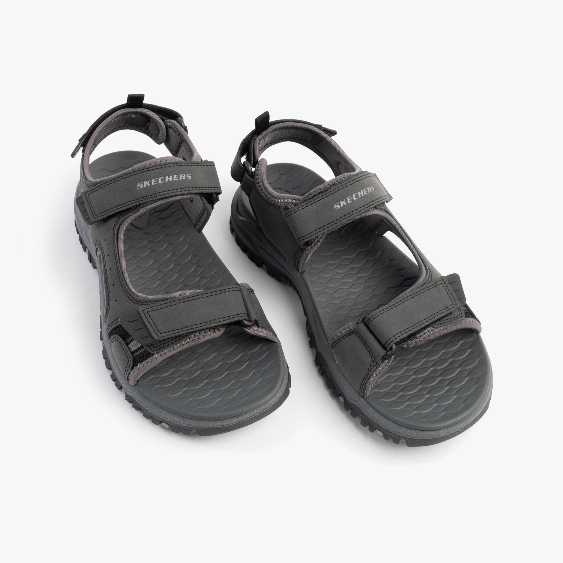 Skechers 205139/BLK PREWITT - RIGDON Mens Sandals Black top view showcasing synthetic upper and rubber sole.