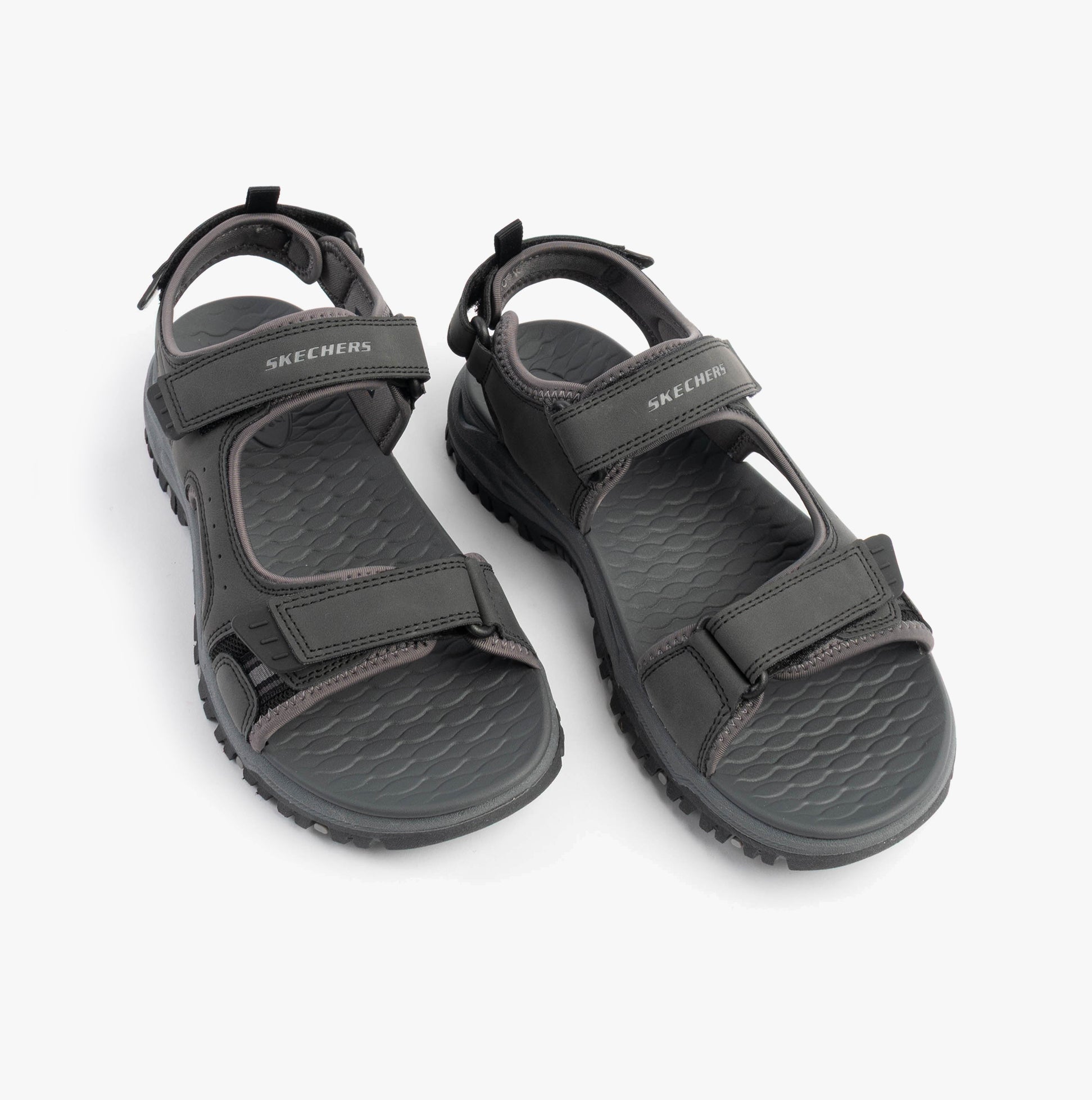 Skechers 205139/BLK PREWITT - RIGDON Mens Sandals Black top view showcasing synthetic upper and rubber sole.