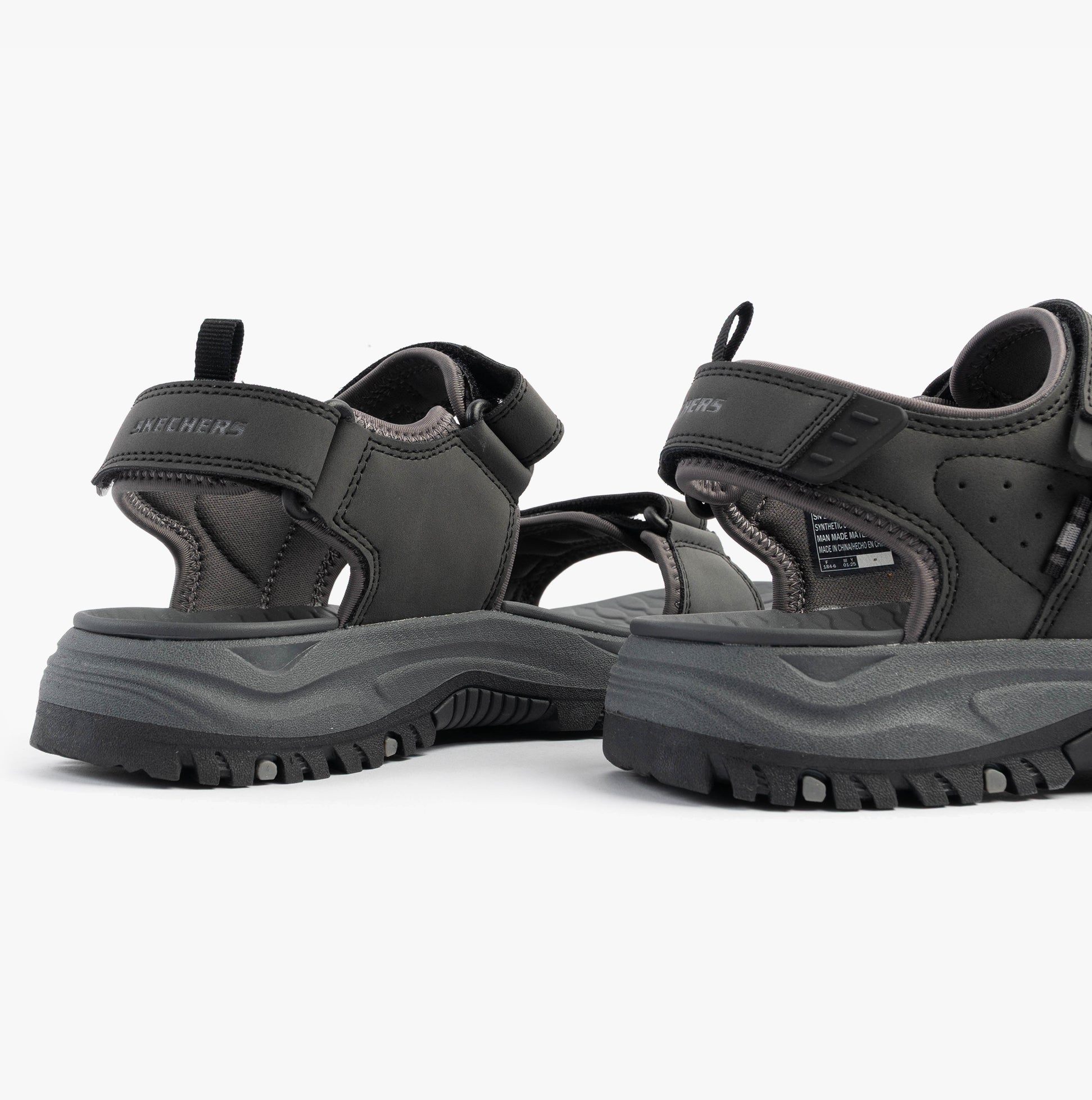 Skechers 205139/BLK PREWITT - RIGDON Mens Sandals Black rear view showcasing synthetic upper and rubber sole.