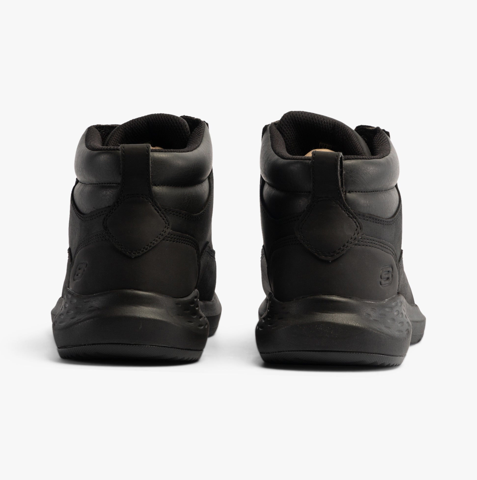 Skechers 205175/BLK PARSON - EDERIC Mens Boots Black rear view, featuring comfortable leather and rubber sole.
