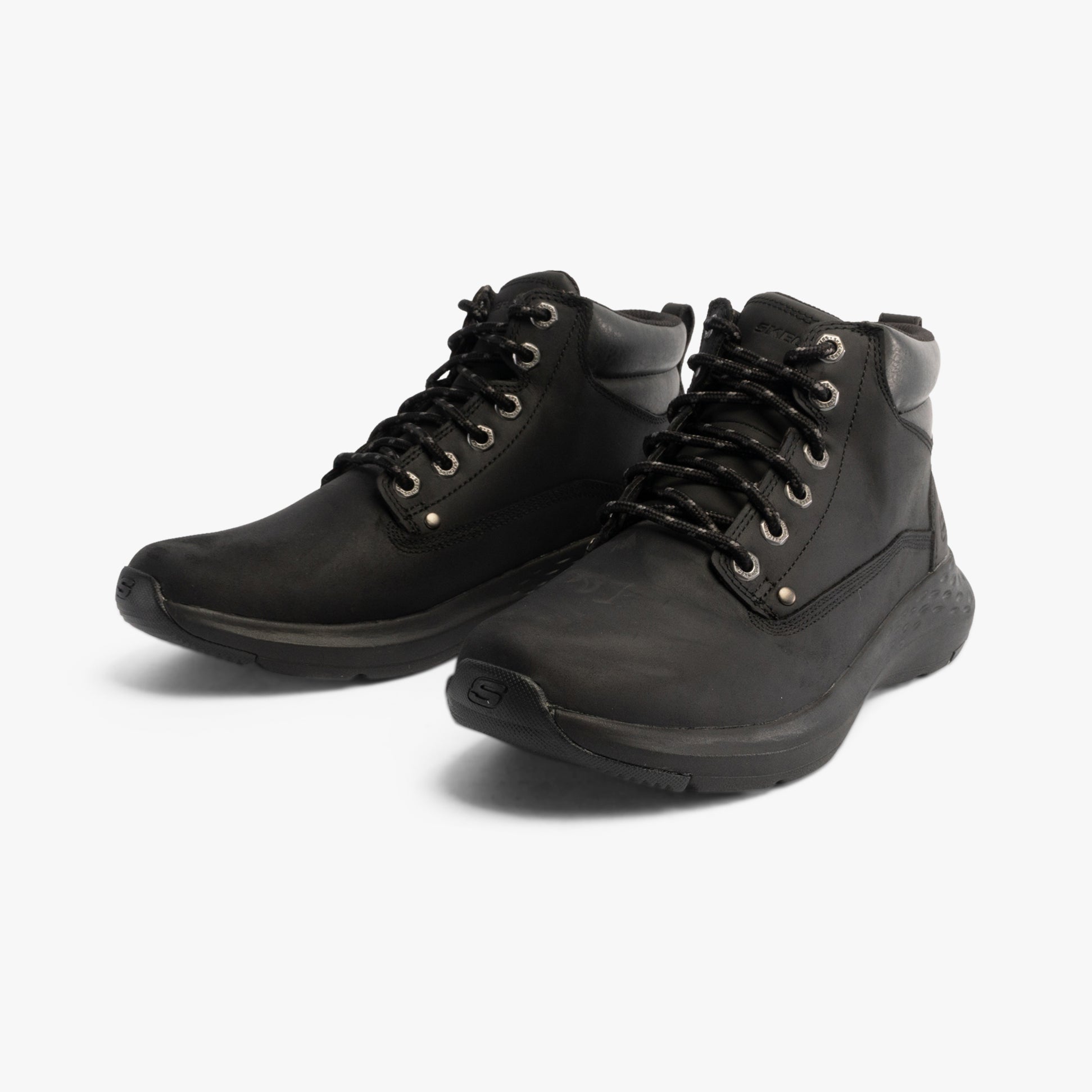 Skechers 205175/BLK PARSON - EDERIC Mens Boots Black side view, featuring lace-up closure and comfortable leather upper.