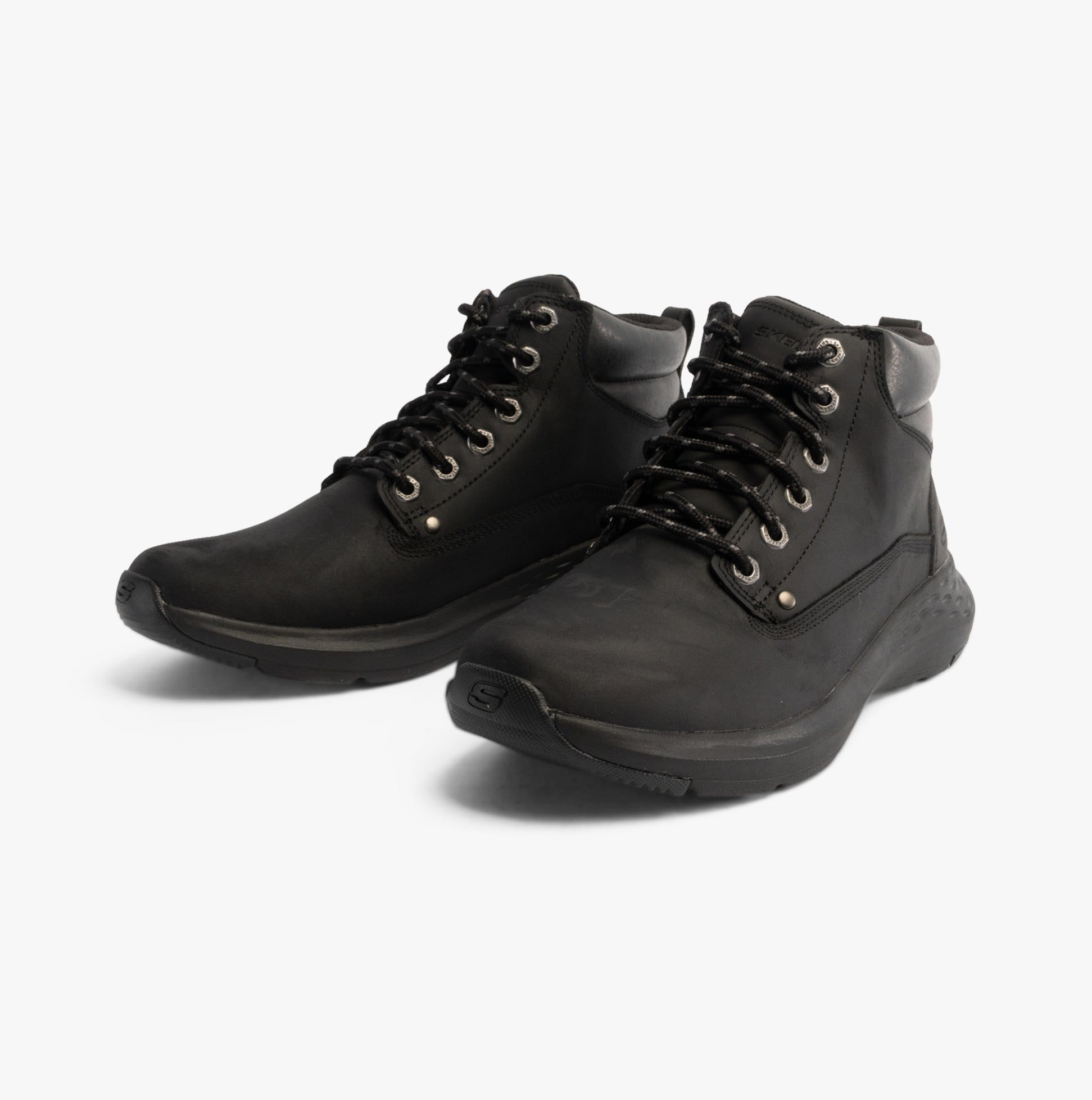 Skechers 205175/BLK PARSON - EDERIC Mens Boots Black side view, featuring lace-up closure and comfortable leather upper.