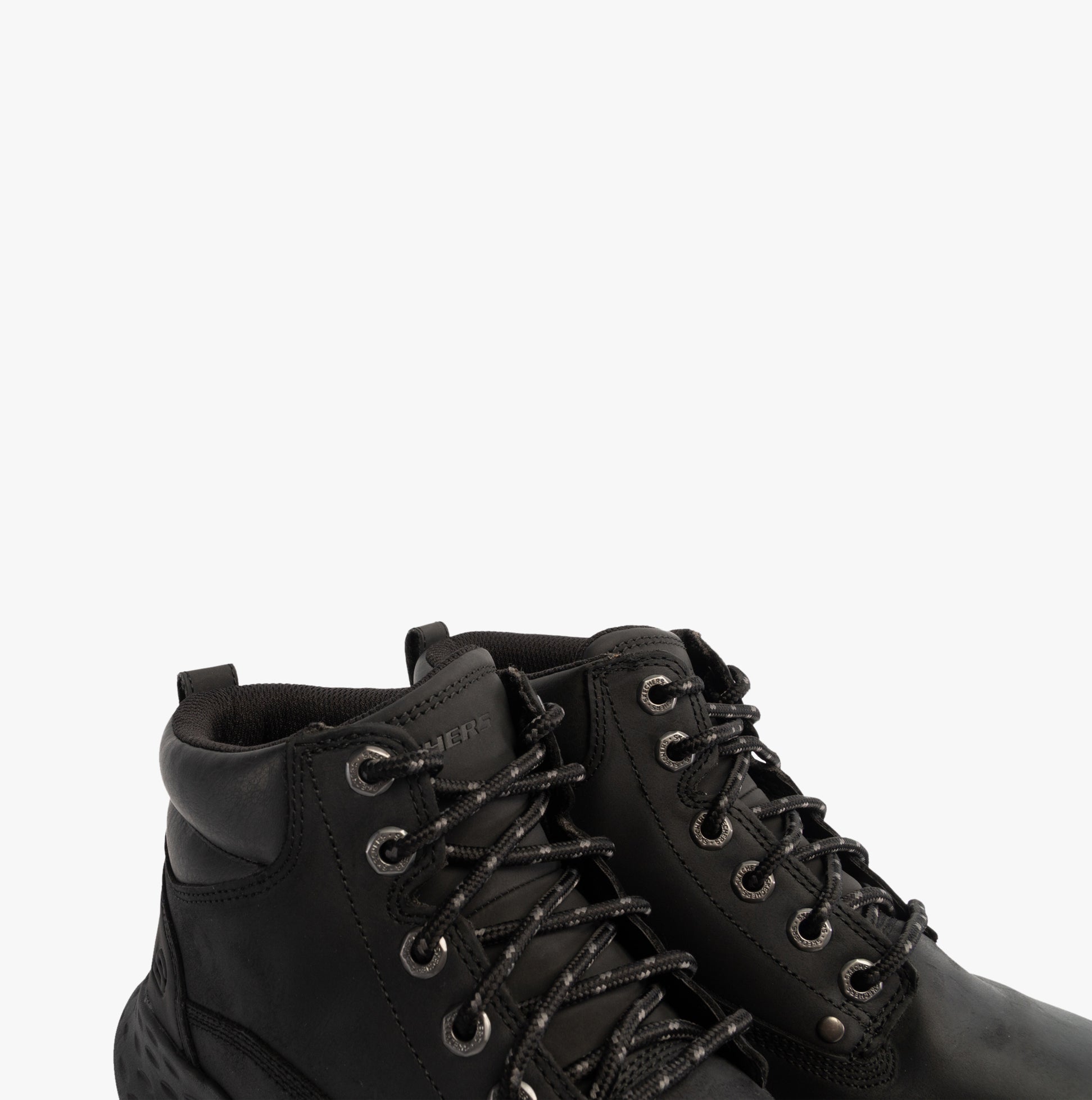Skechers 205175/BLK PARSON - EDERIC Mens Boots Black side view showcasing lace-up detail and leather upper.