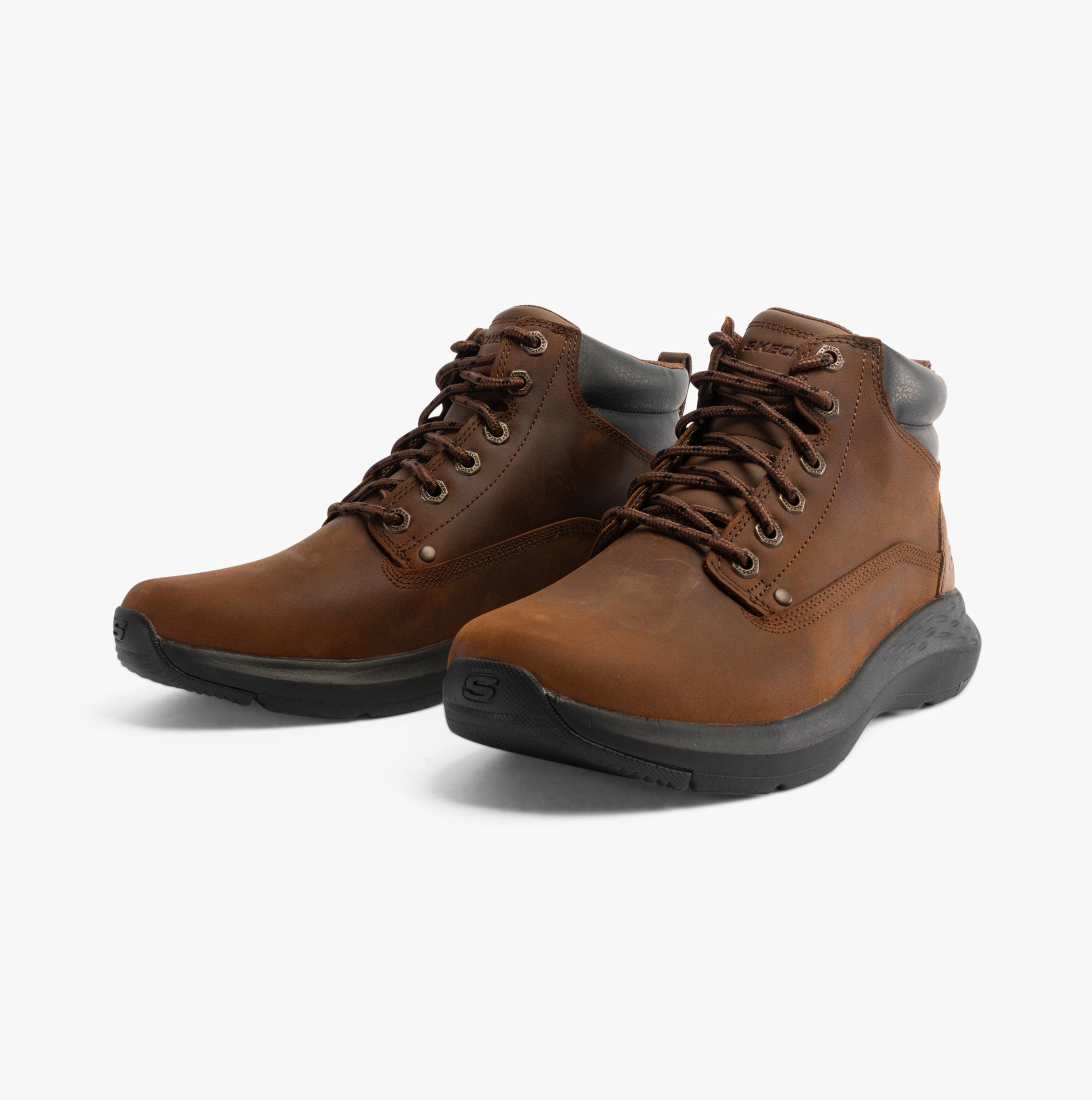Skechers 205175/CDB PARSON - EDERIC Mens Boots Dark Brown side view showing lace-up design and rubber sole.