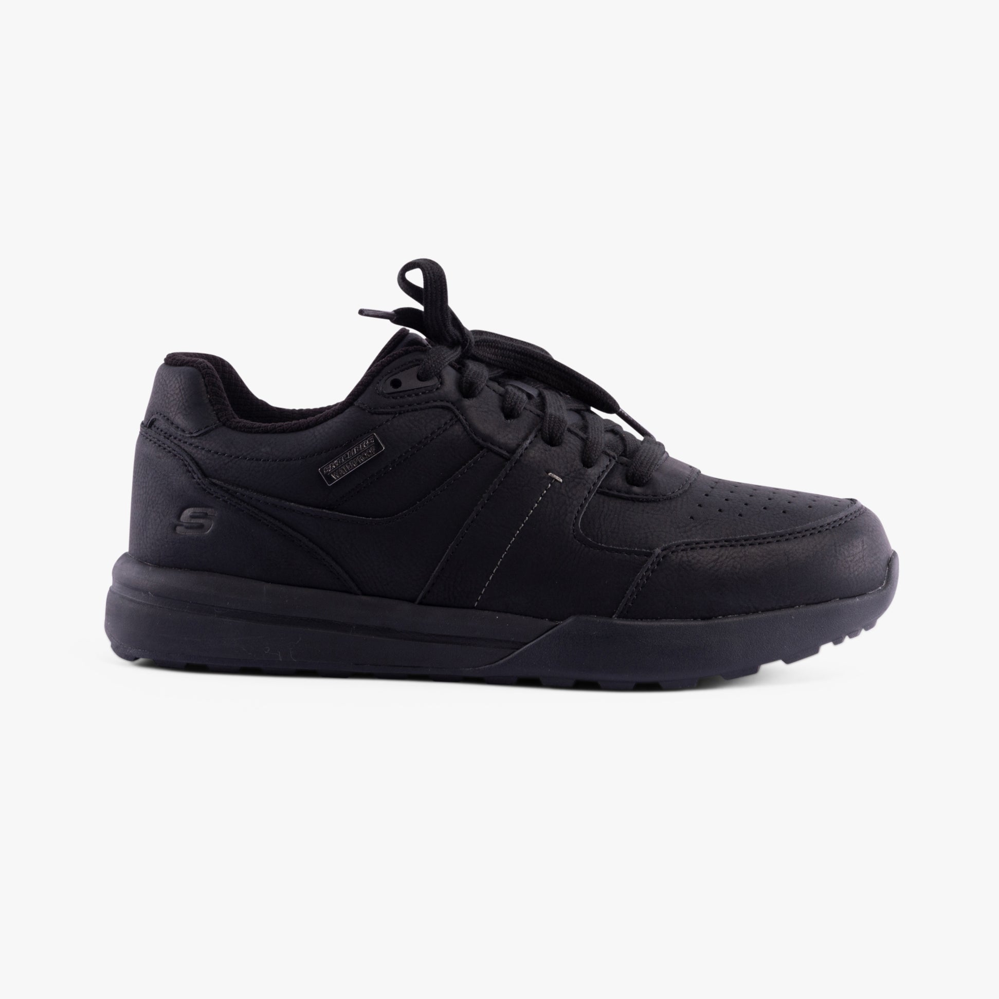 Skechers 205236/BBK NETSON - GANDER Mens Trainers Black side view featuring synthetic upper and lace-up closure.