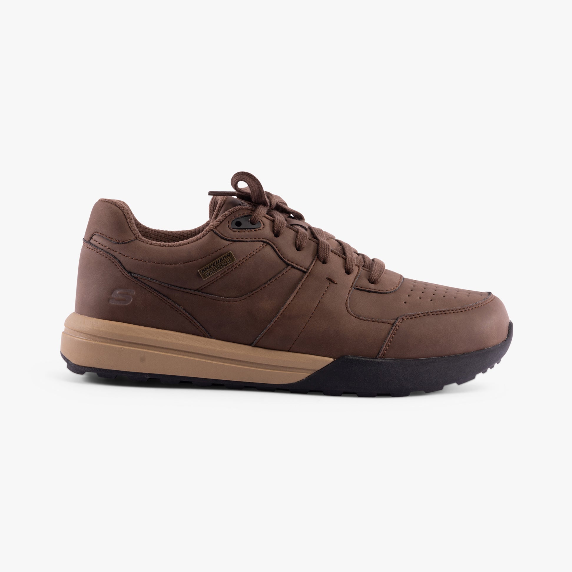 Skechers 205236/BRN NETSON - GANDER Mens Trainers Brown side view, showcasing synthetic upper and lace-up design.