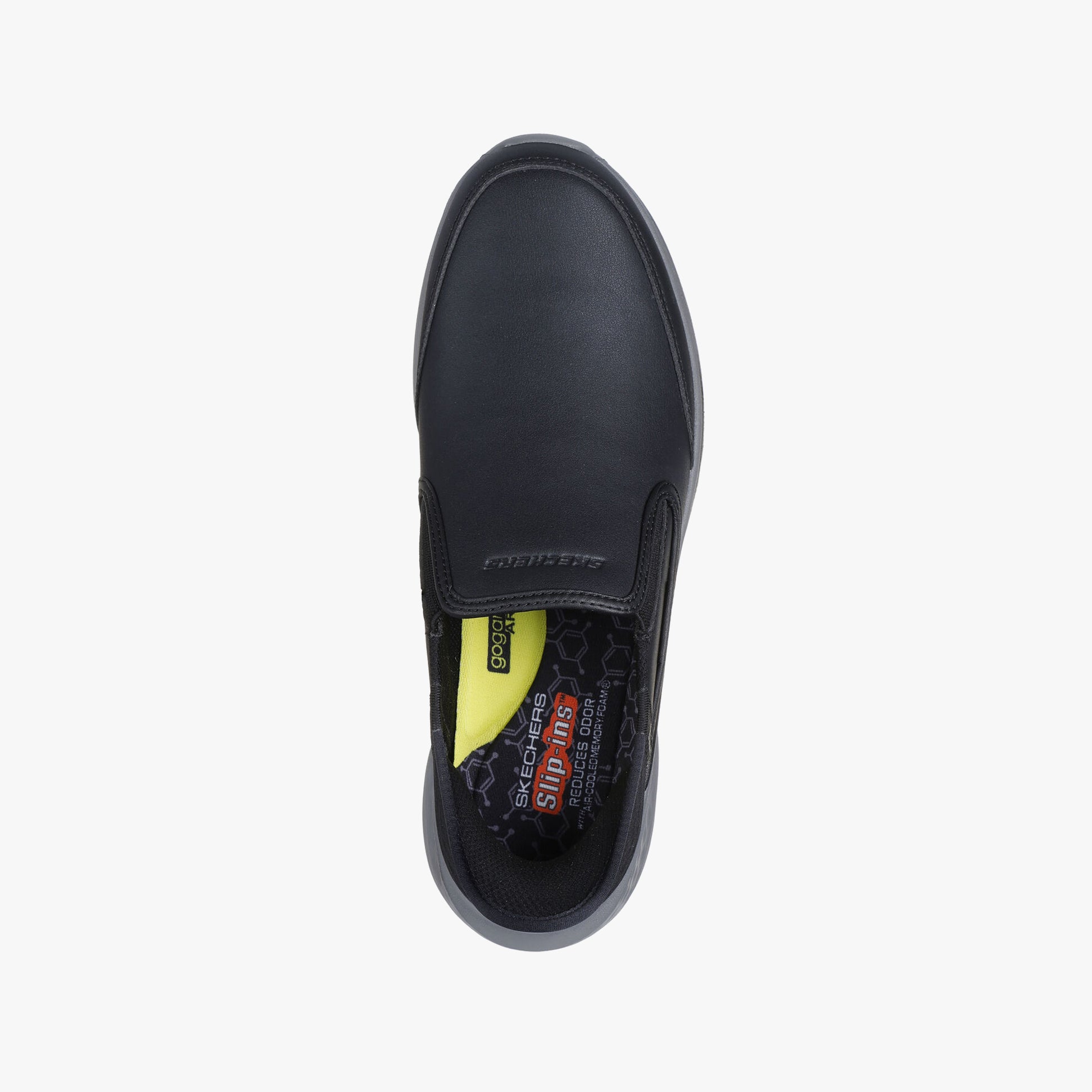 Skechers 205237/BLK SLADE - COOPER Mens Shoes Black top view showcasing the leather upper and memory foam insole.