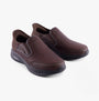 Skechers 205237/RDBR SLADE - COOPER Mens Shoes Red/Brown side view, featuring slip-on design and leather upper.