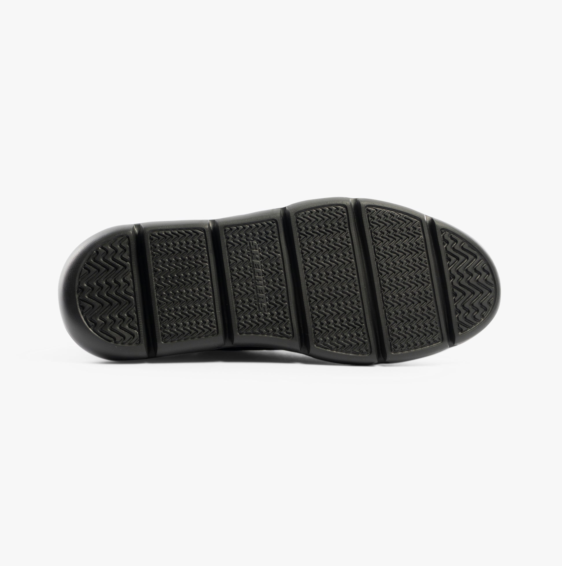 Skechers 205278/BBK GARZA - CARLYN Mens Shoes Black bottom view showing rubber sole with tread detail.