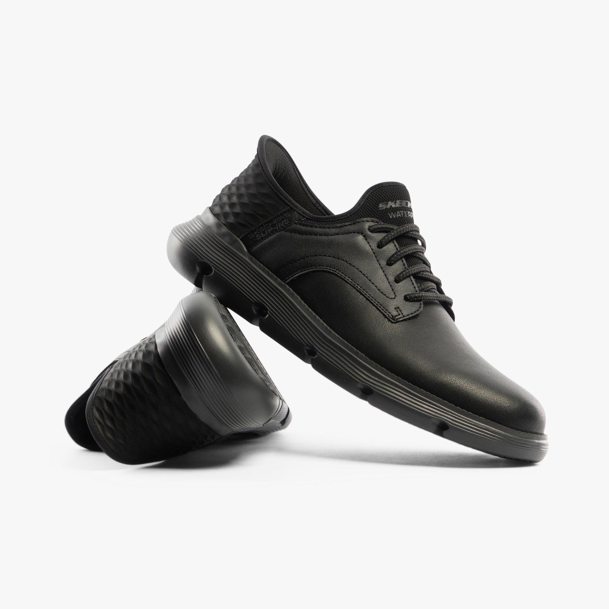 Skechers 205278/BBK GARZA - CARLYN Mens Shoes Black side and top view showcasing lace-up design and synthetic upper.