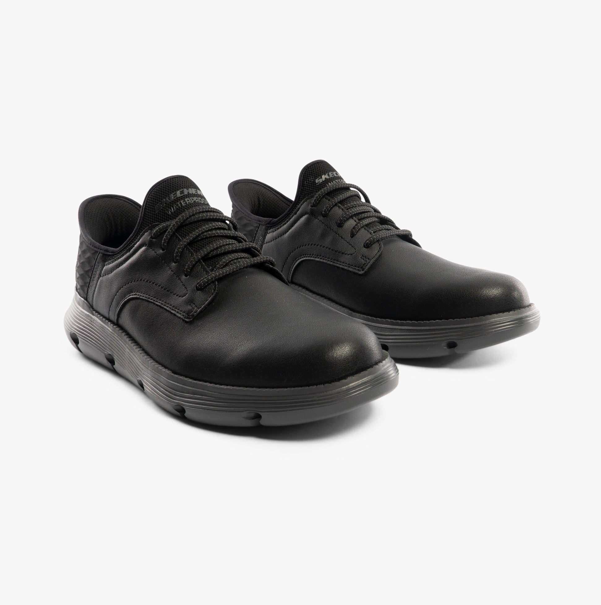 Skechers 205278/BBK GARZA - CARLYN Mens Shoes Black in side view showcasing synthetic upper and lace-up closure.