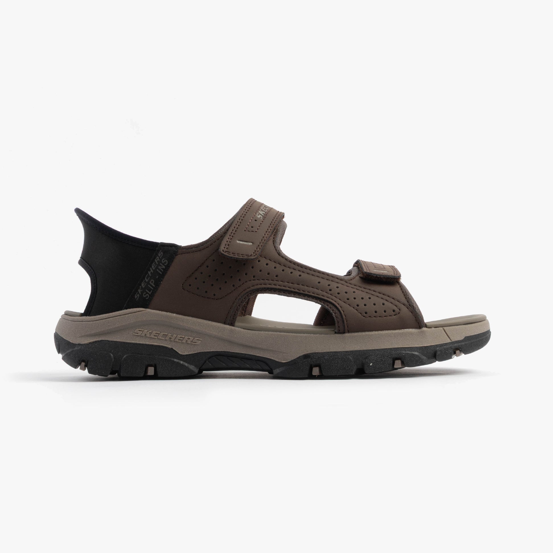 Skechers 205289/CHOC TRESMEN - REECE Mens Sandals Chocolate side view with synthetic upper and rubber sole