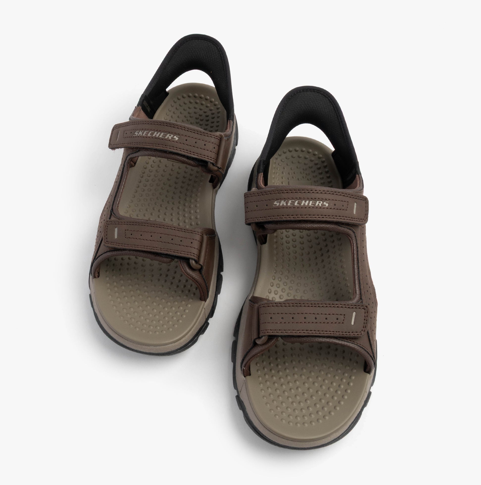 Skechers 205289/CHOC TRESMEN - REECE Mens Sandals Chocolate top view showing synthetic upper and rubber sole.
