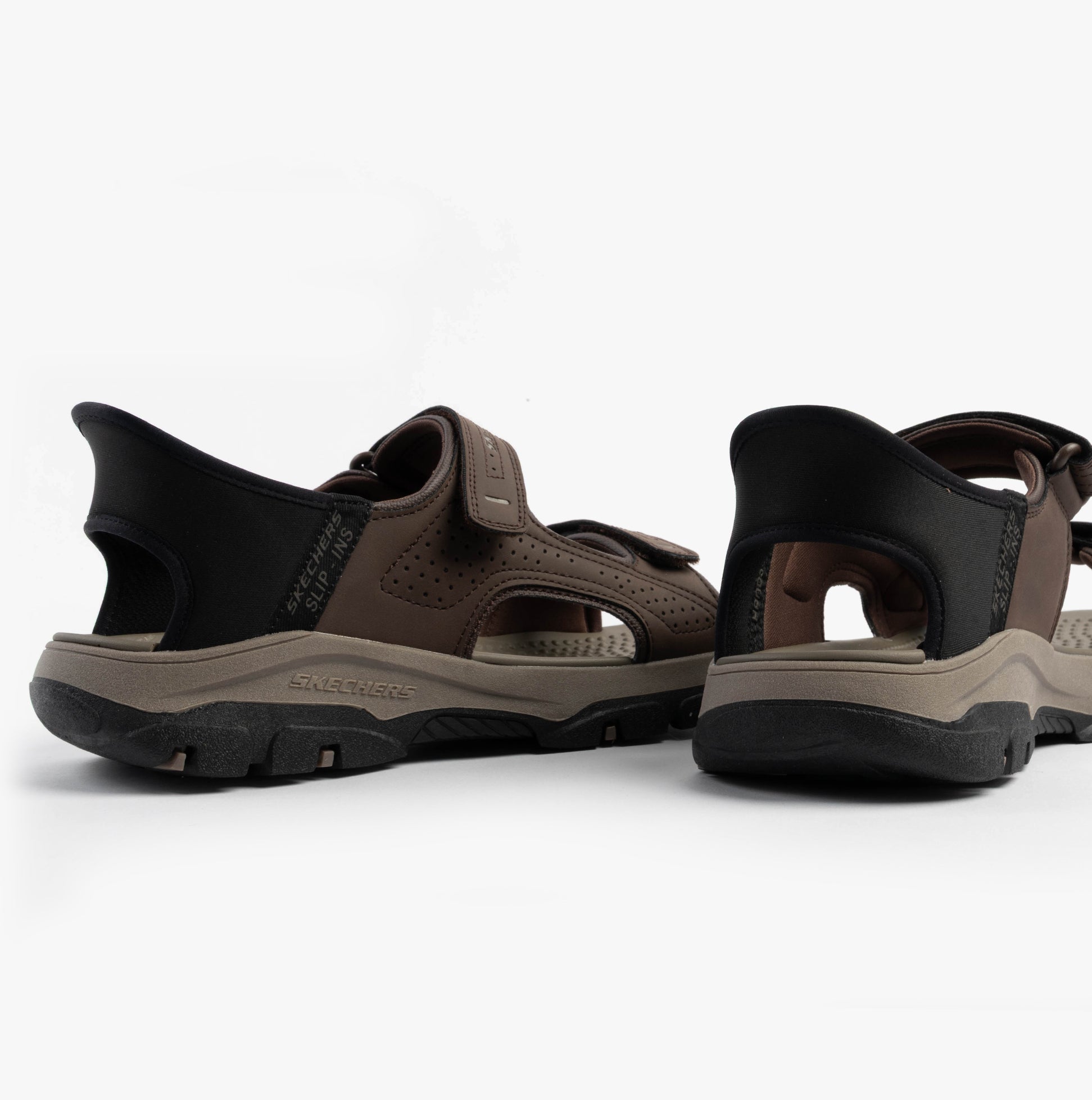 Skechers 205289/CHOC TRESMEN - REECE Mens Sandals Chocolate, back view showcasing synthetic materials and relaxed fit.
